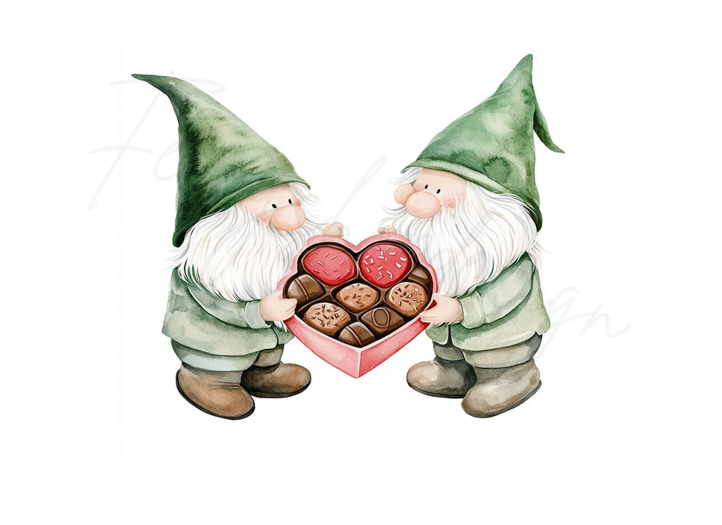 Cute Gnome Couple with Chocolates Clipart Bundle