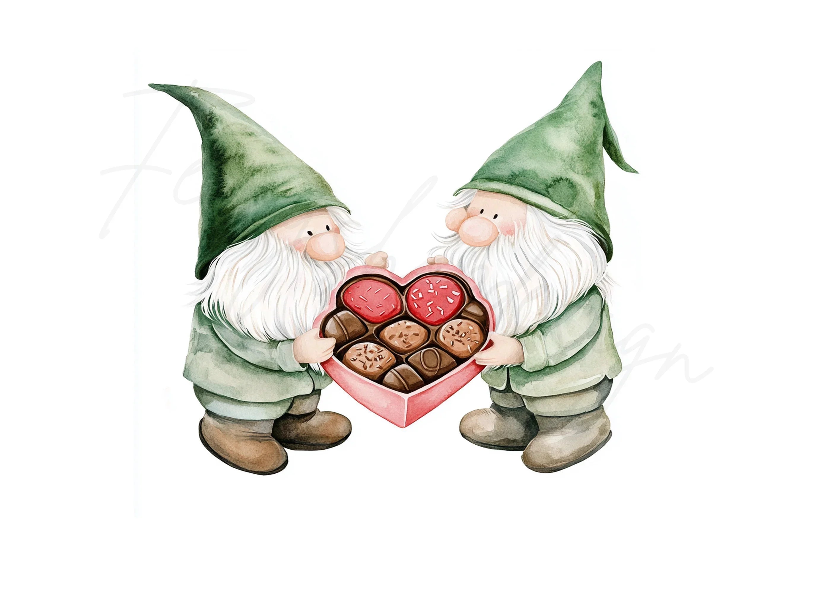 Cute Gnome Couple with Chocolates Clipart Bundle