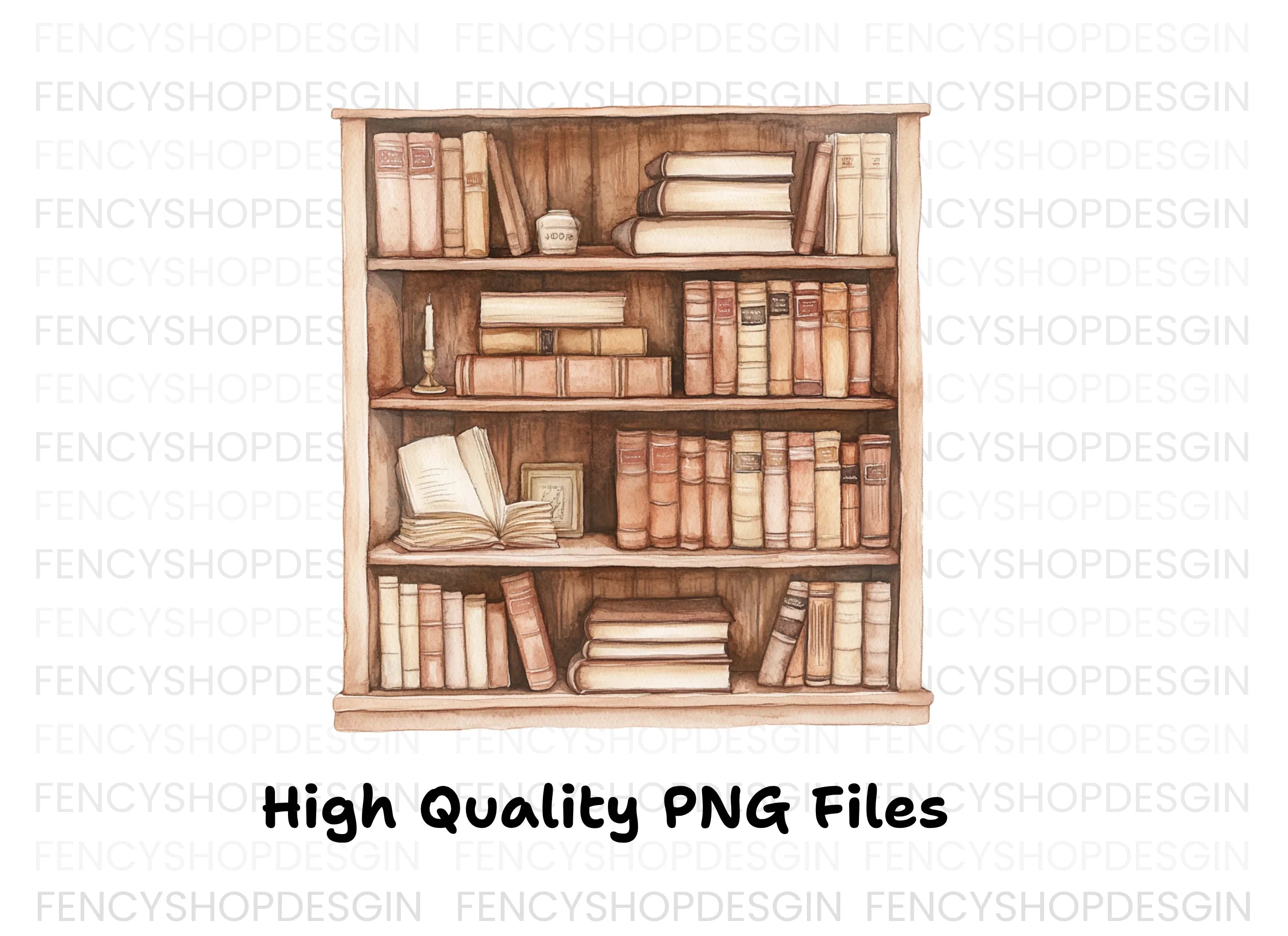 Vintage Bookshelf Clipart Bundle