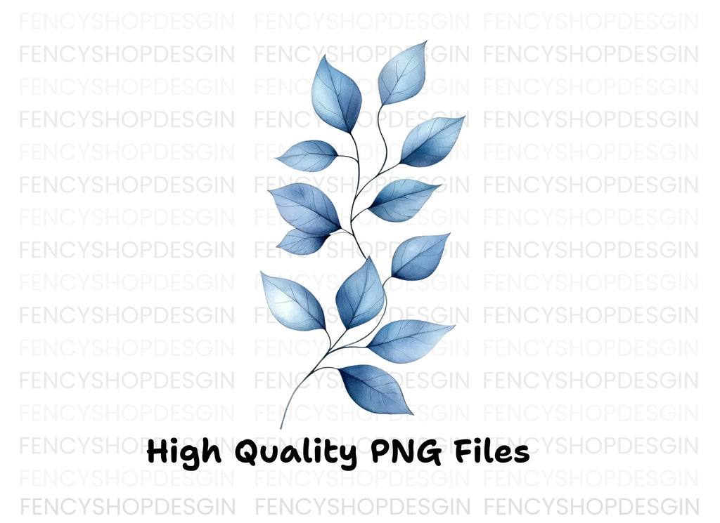 Elegant Blue Leaves Clipart Bundle