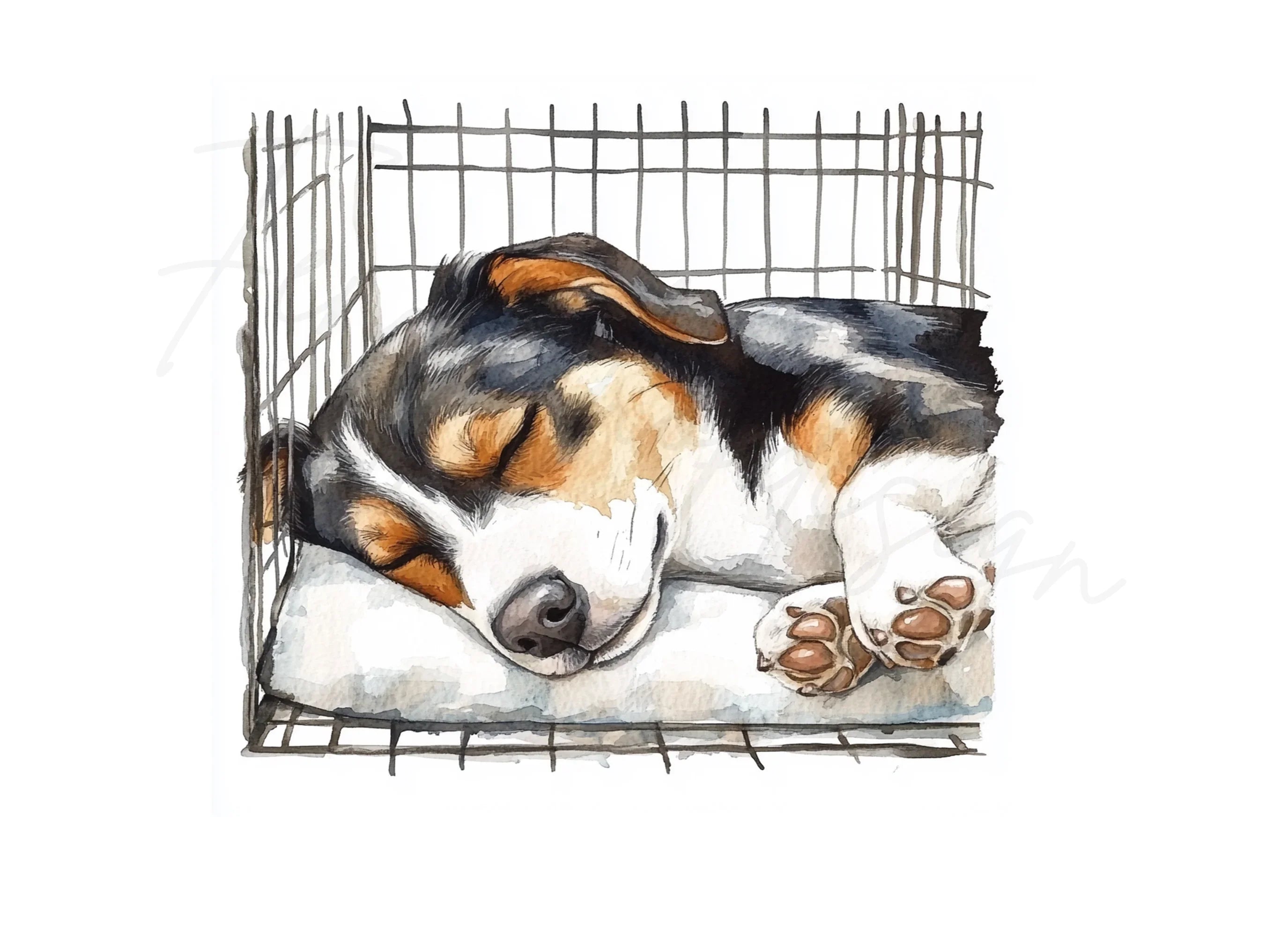 Sleeping Puppies in Crates Clipart Bundle