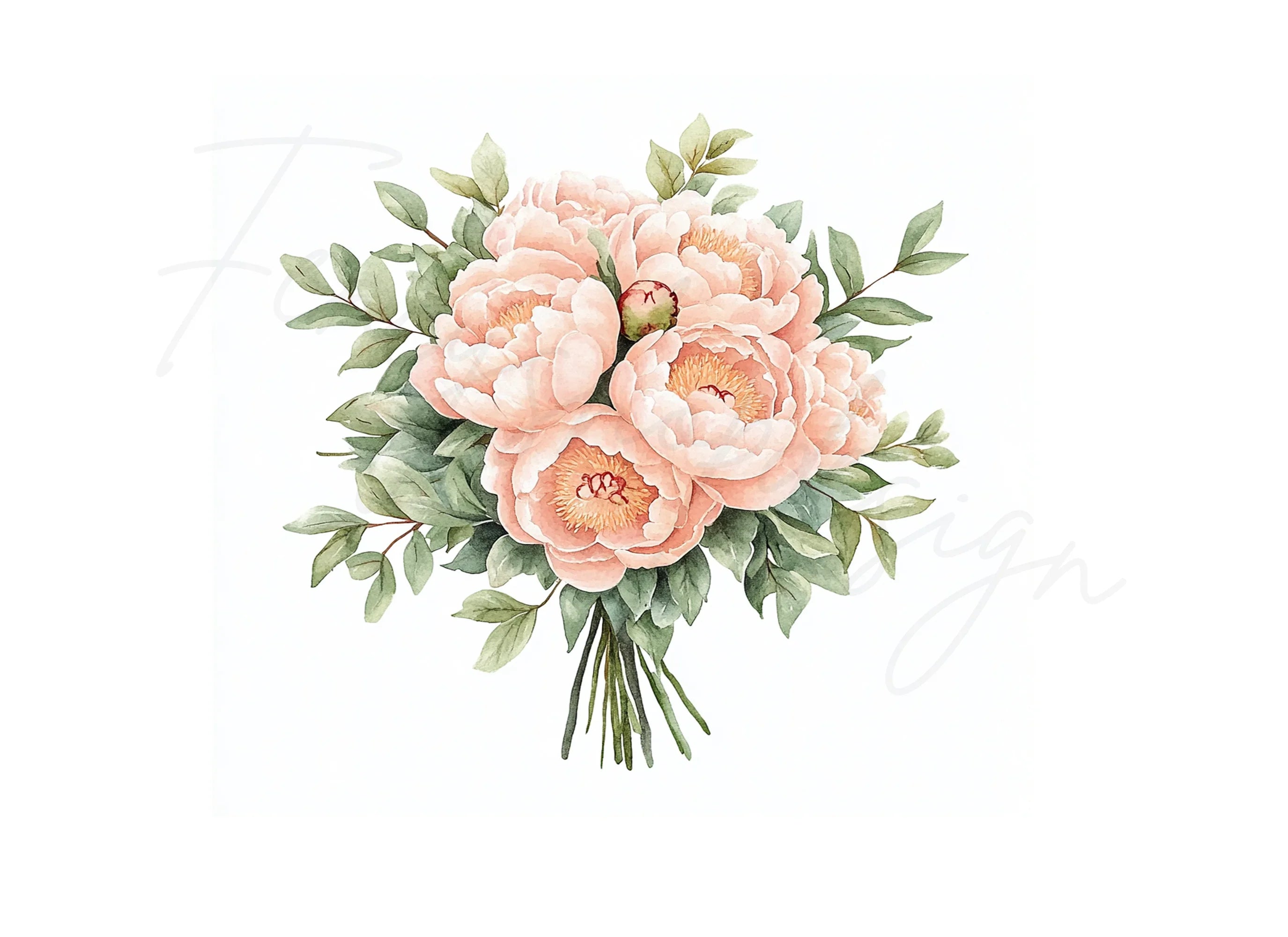 Peony Bouquet Clipart Bundle