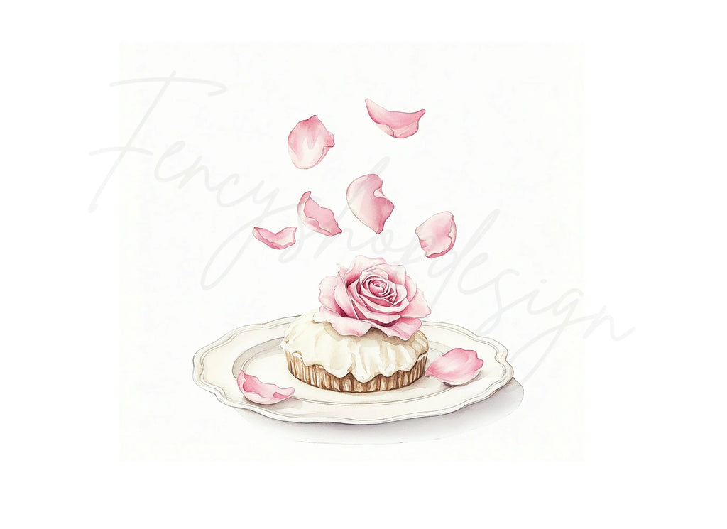 Romantic Rose Cupcake Clipart Bundle