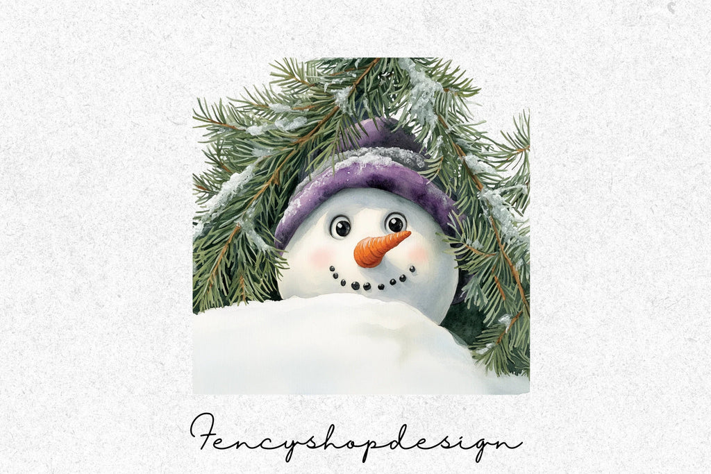 Cute Snowman with Purple Hat Clipart Bundle