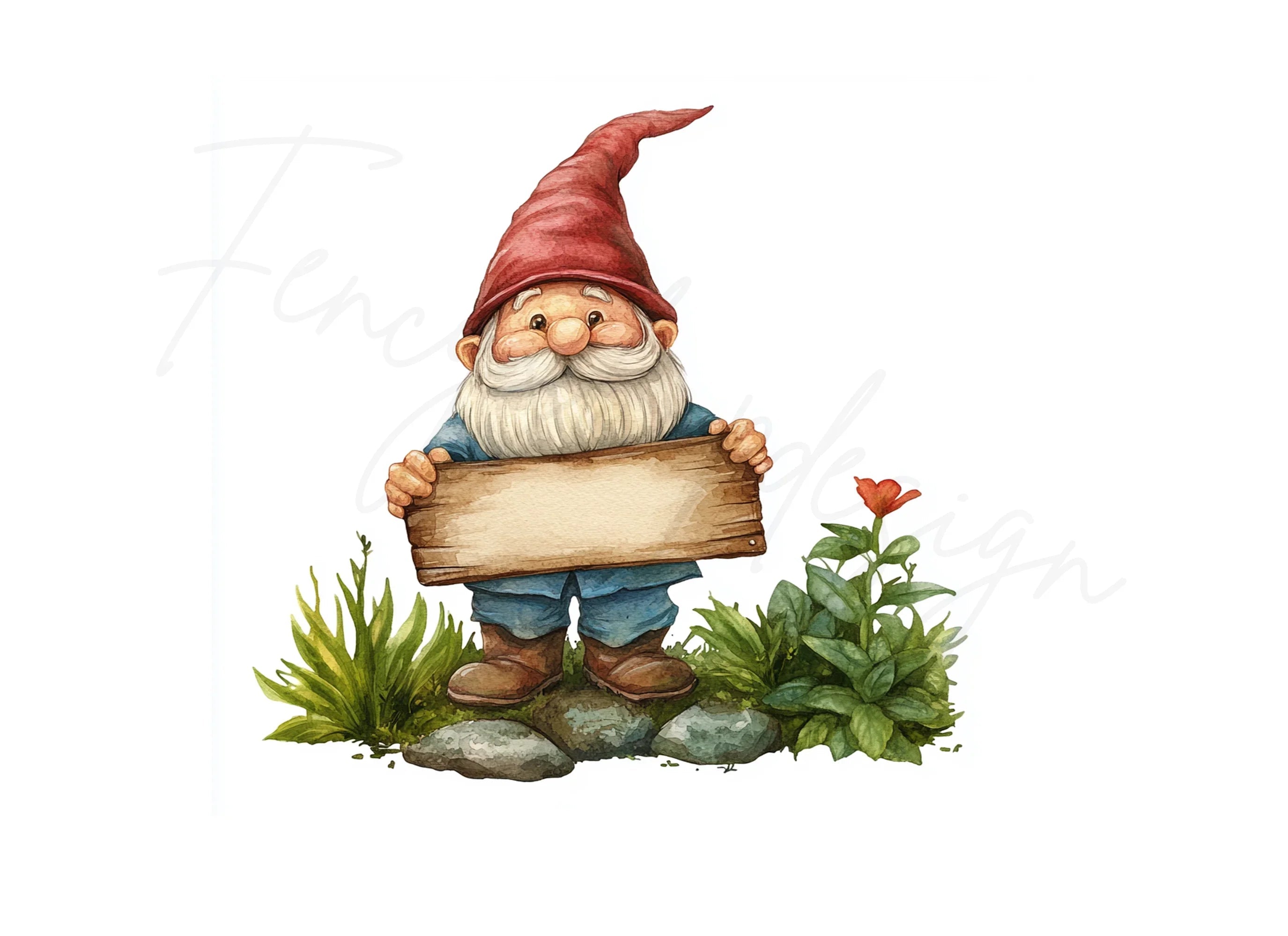Charming Garden Gnomes with Signs Clipart Bundle
