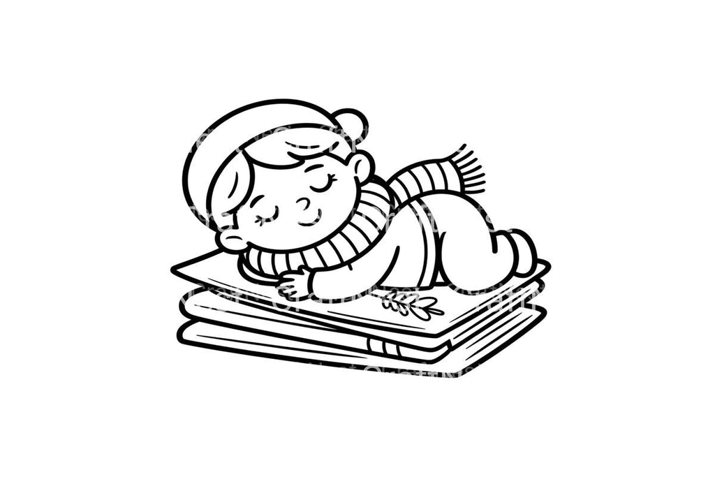 Cute Sleeping Baby Winter Coloring Books