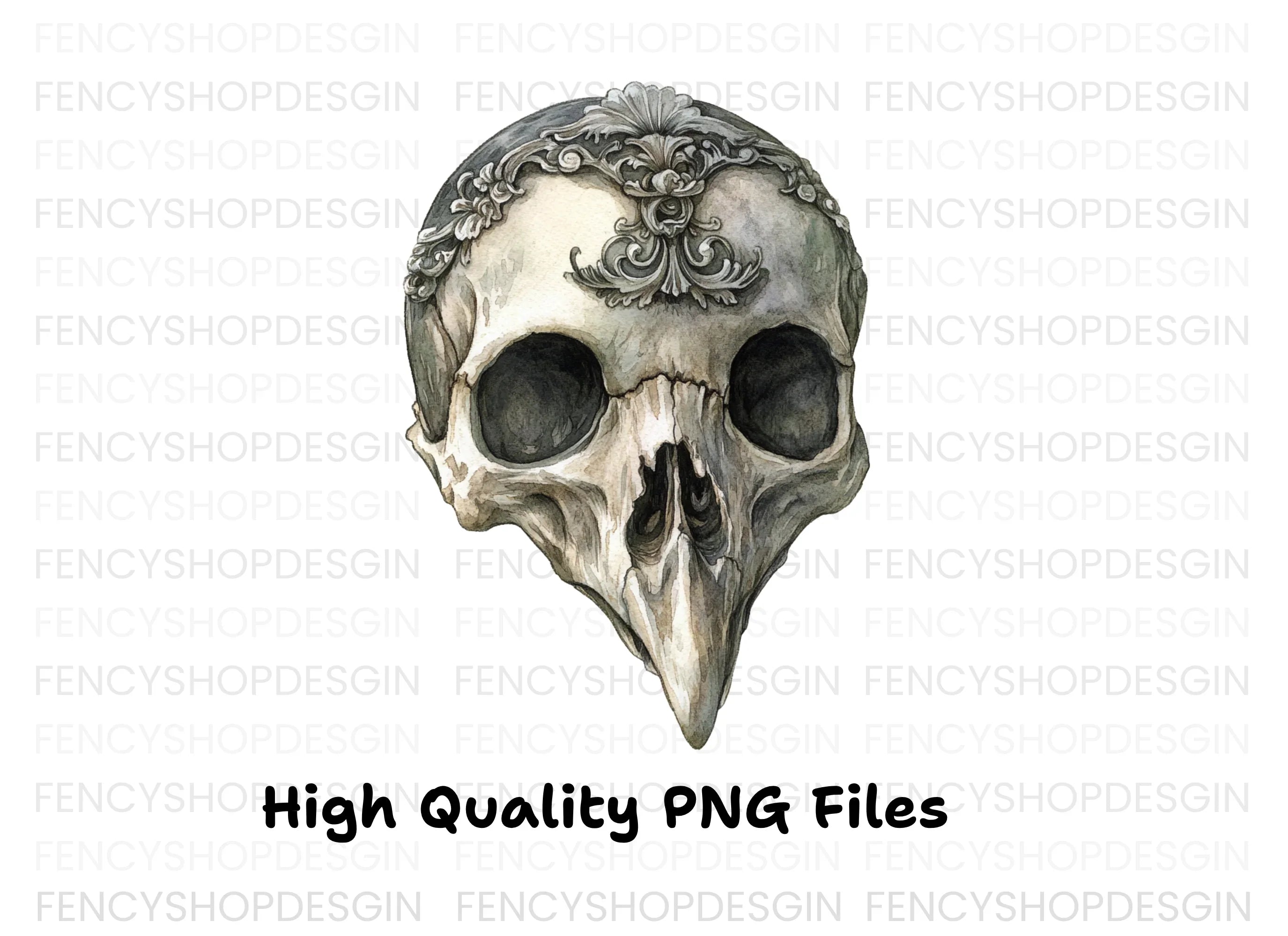 Ornate Bird Skull Clipart Bundle