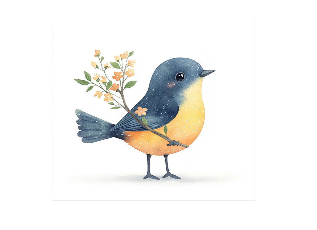 Cute Little Birds with Flowers Clipart Bundle