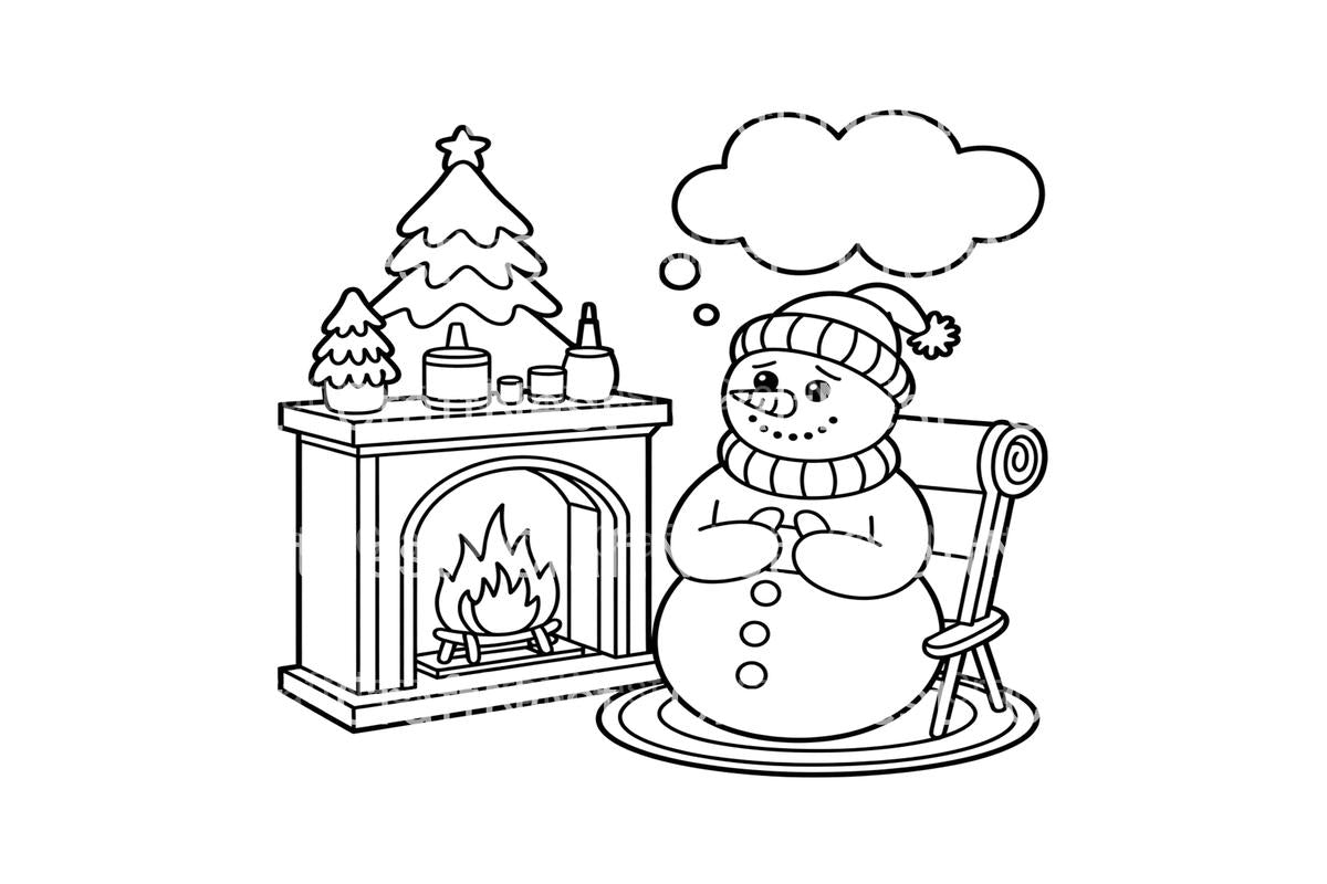 Cozy Snowman by Fireplace Coloring Books