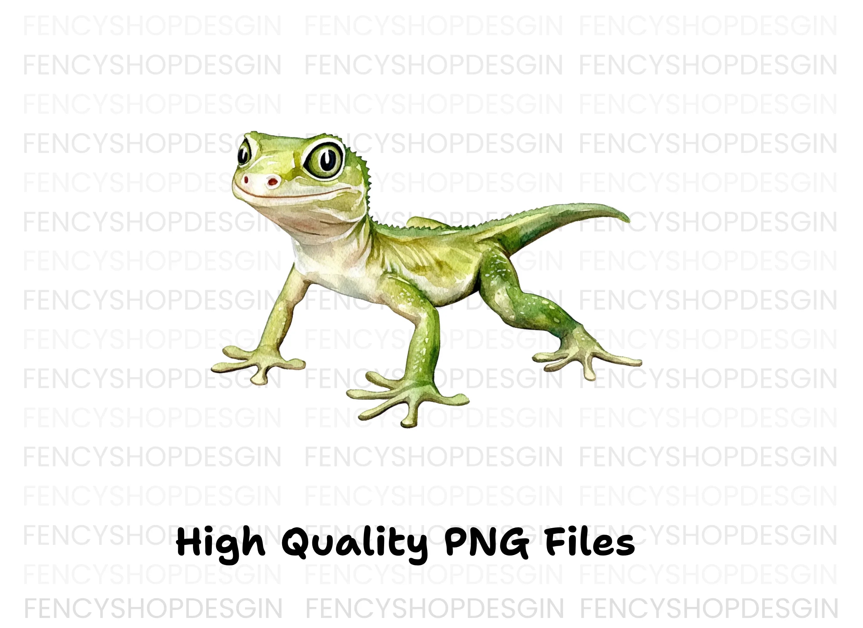 Cute Green Gecko Lizard Clipart Bundle