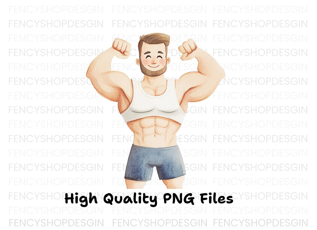Strong Man Flexing Muscles Clipart Bundle