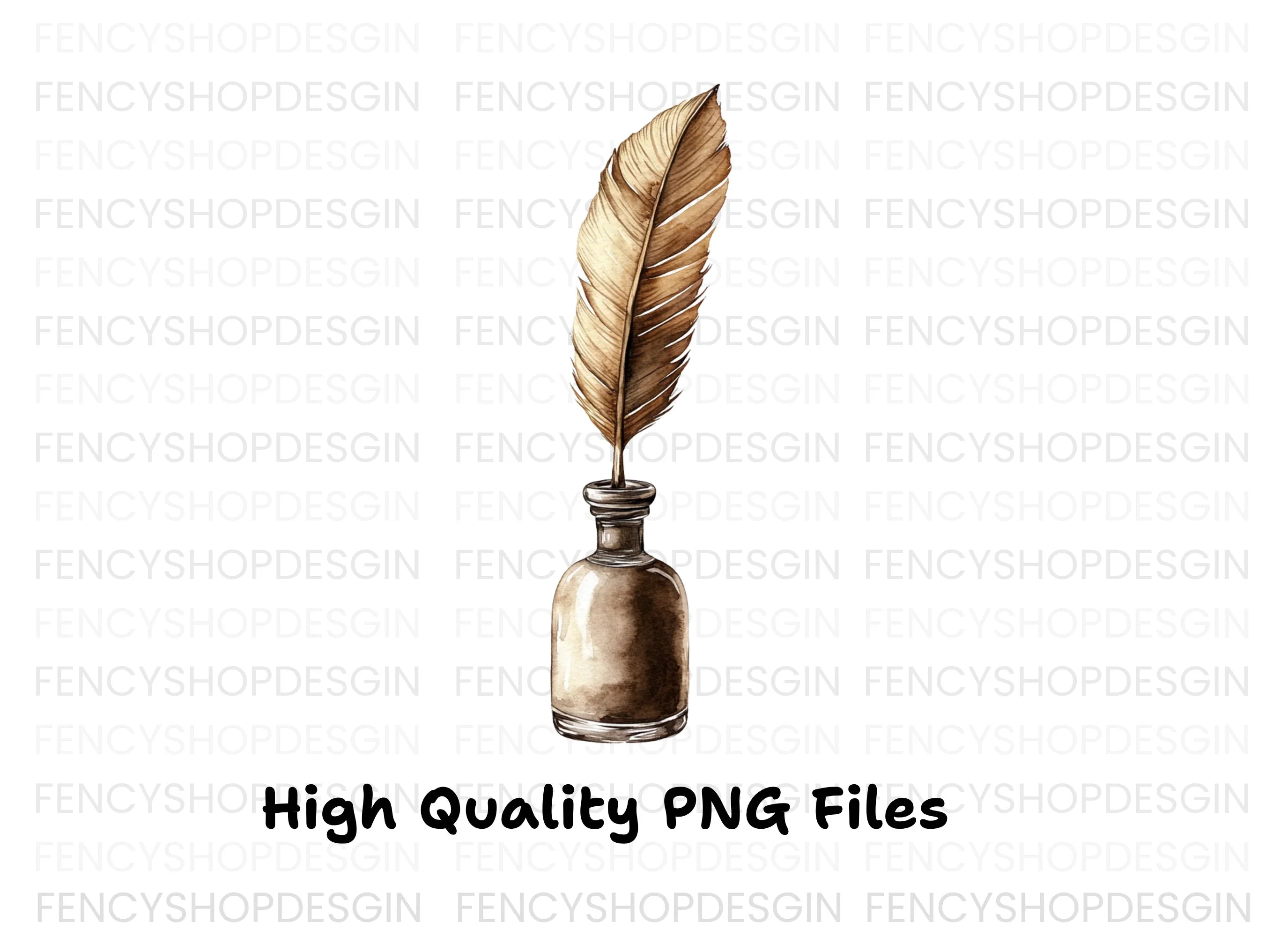 Vintage Feather Quill and Inkwell Clipart Bundle