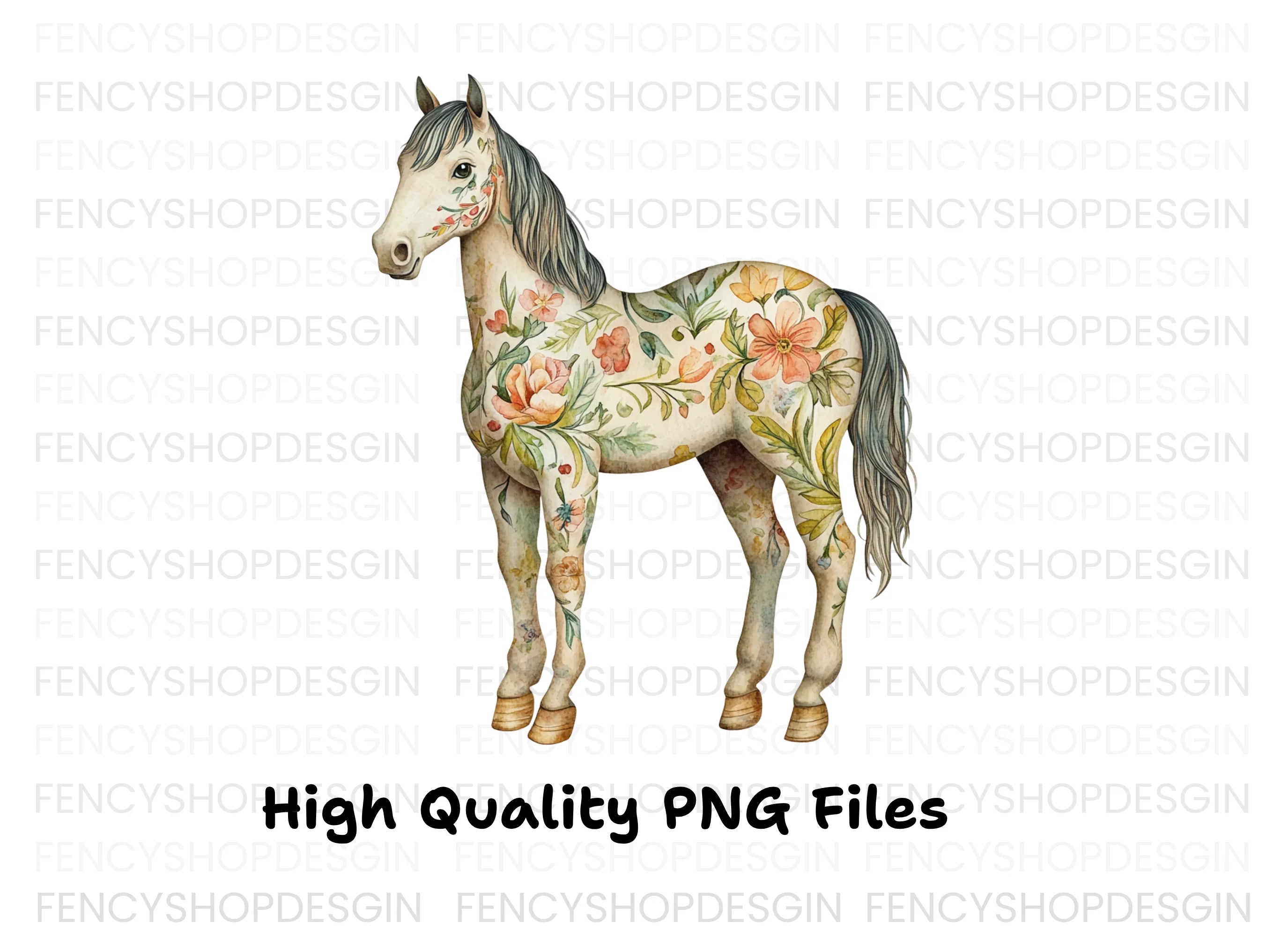 Floral Horses Clipart Bundle