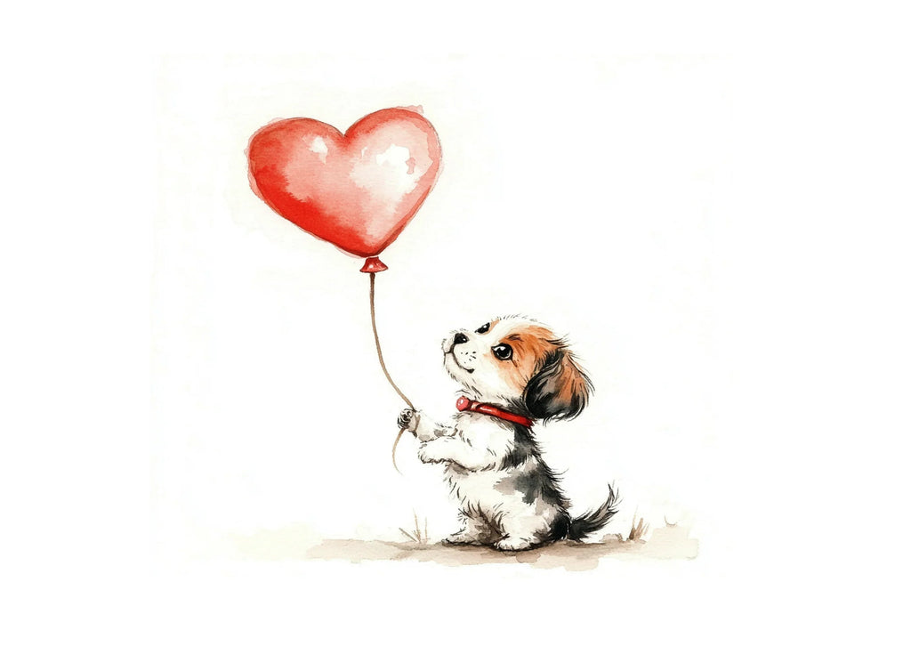 Cute Puppies with Heart Balloons Clipart Bundle