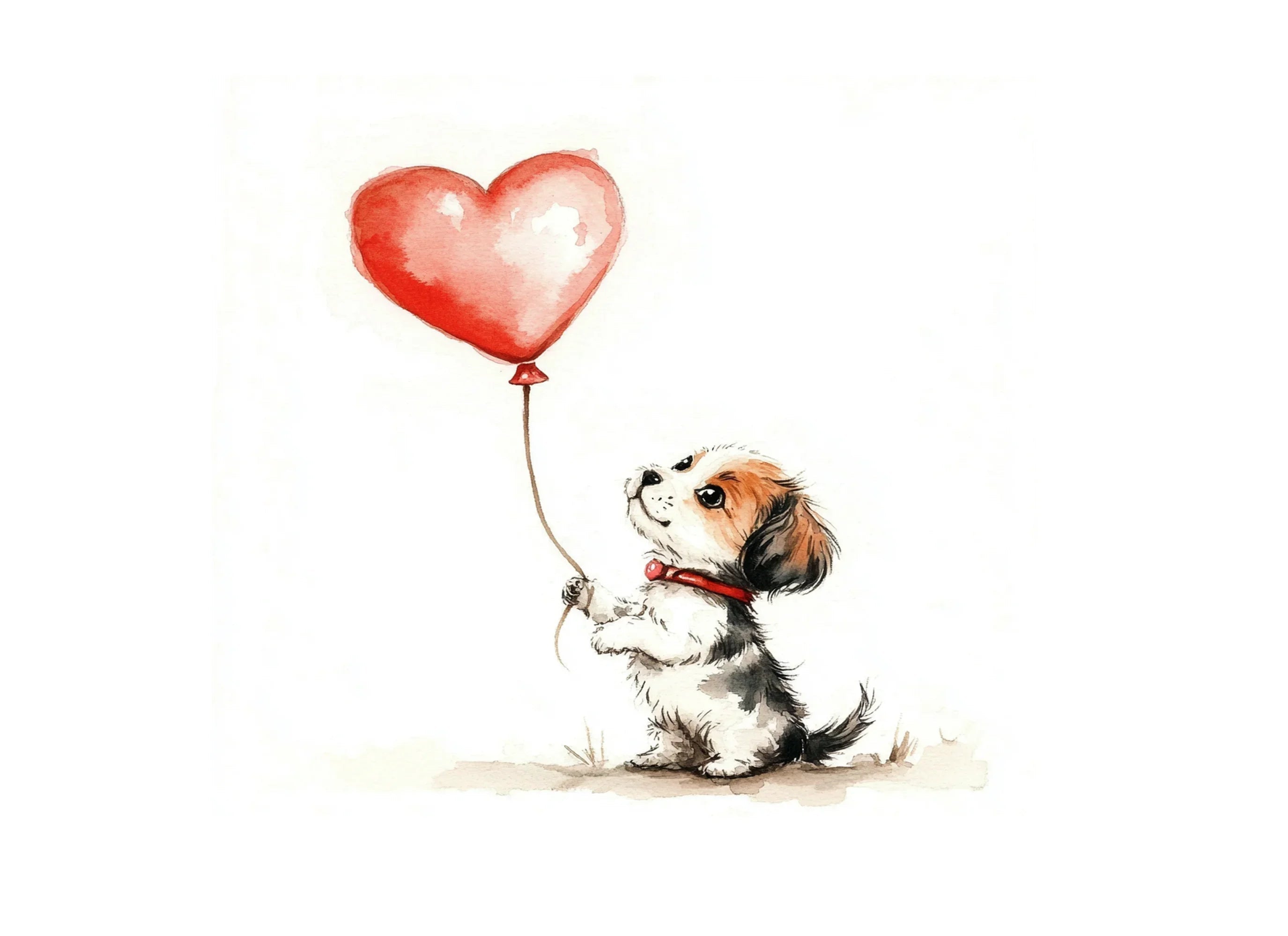 Cute Puppies with Heart Balloons Clipart Bundle