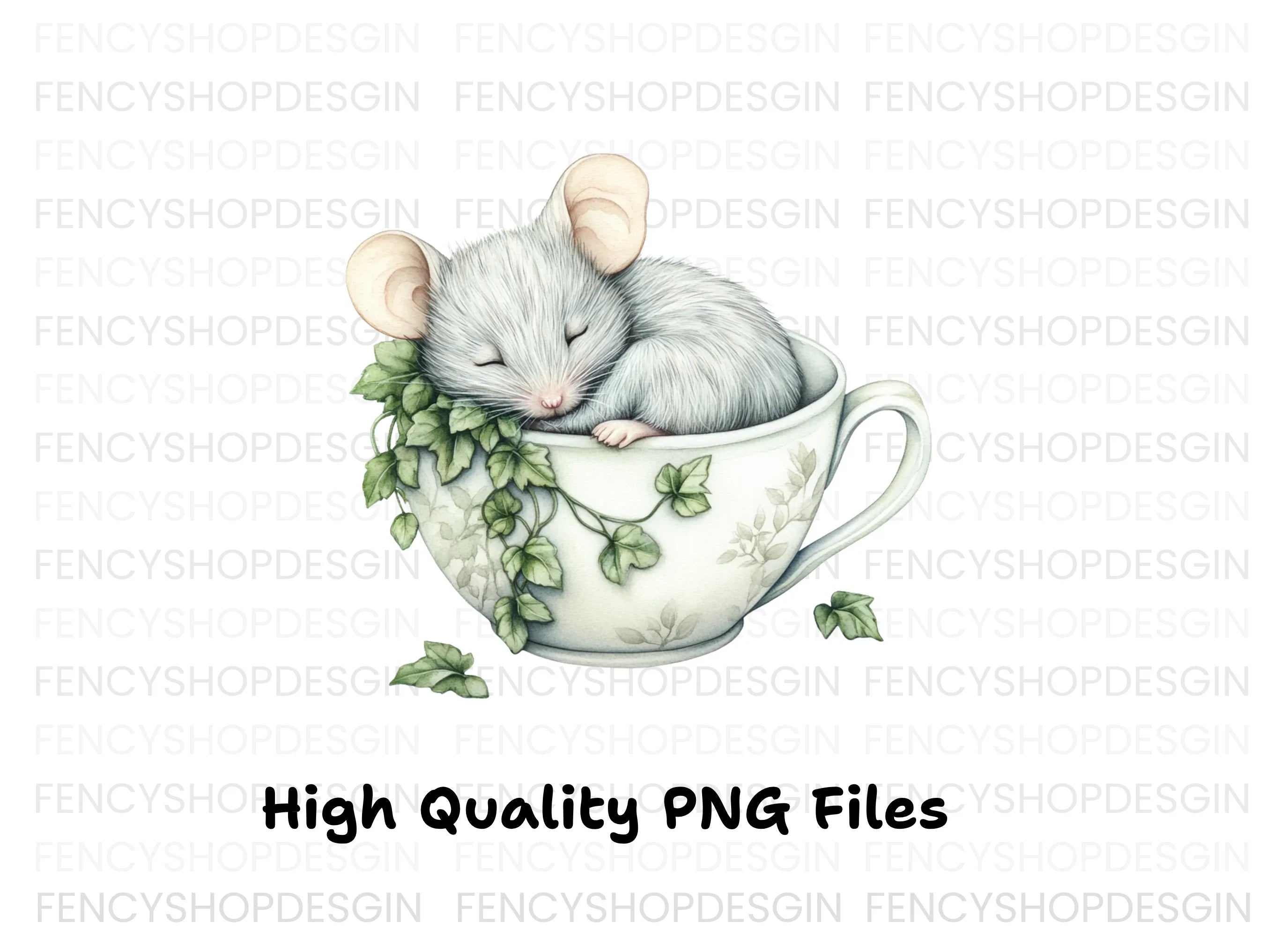 Sleeping Mouse in Teacup Clipart Bundle