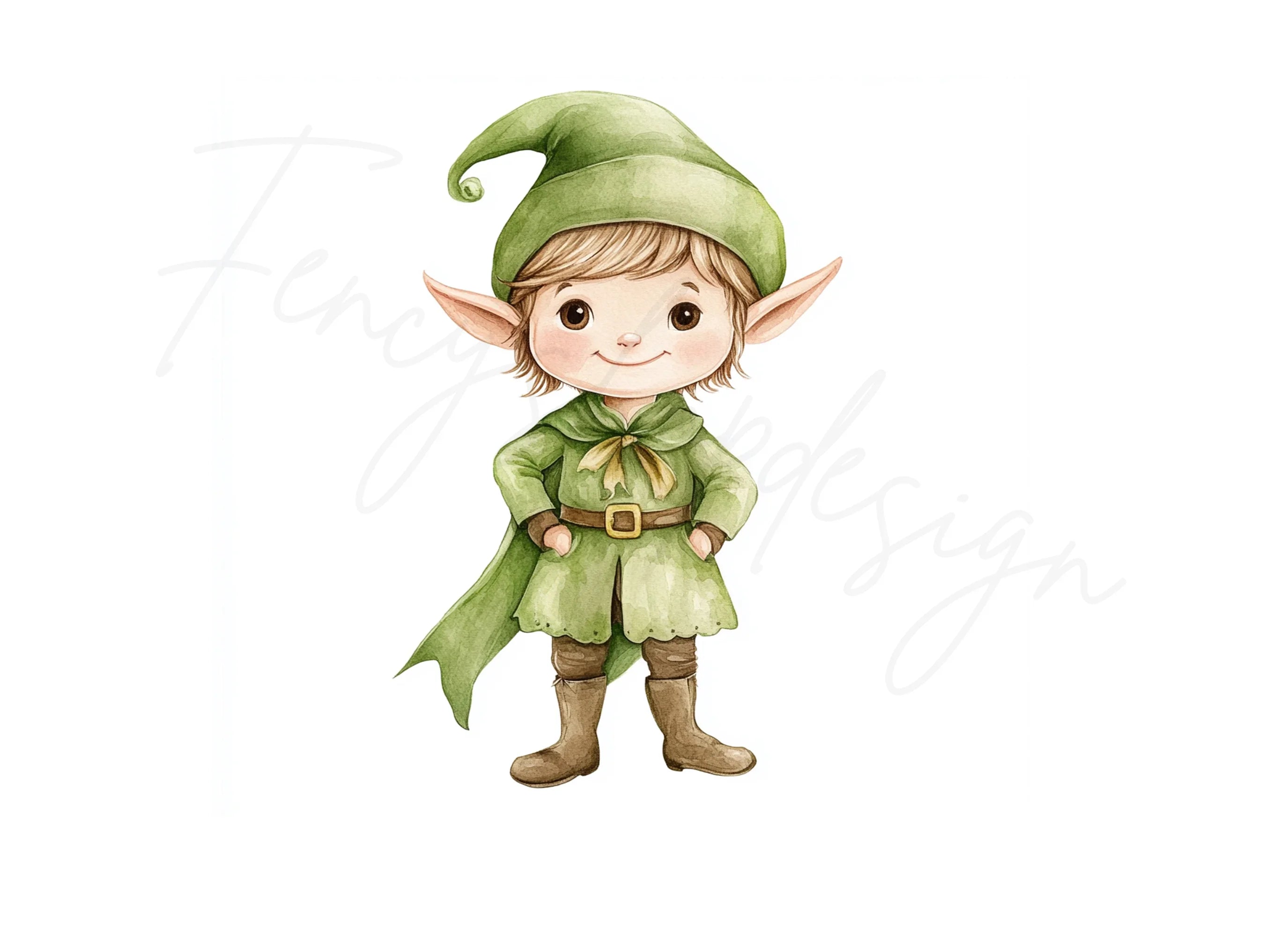 Cute Green Elves Clipart Bundle