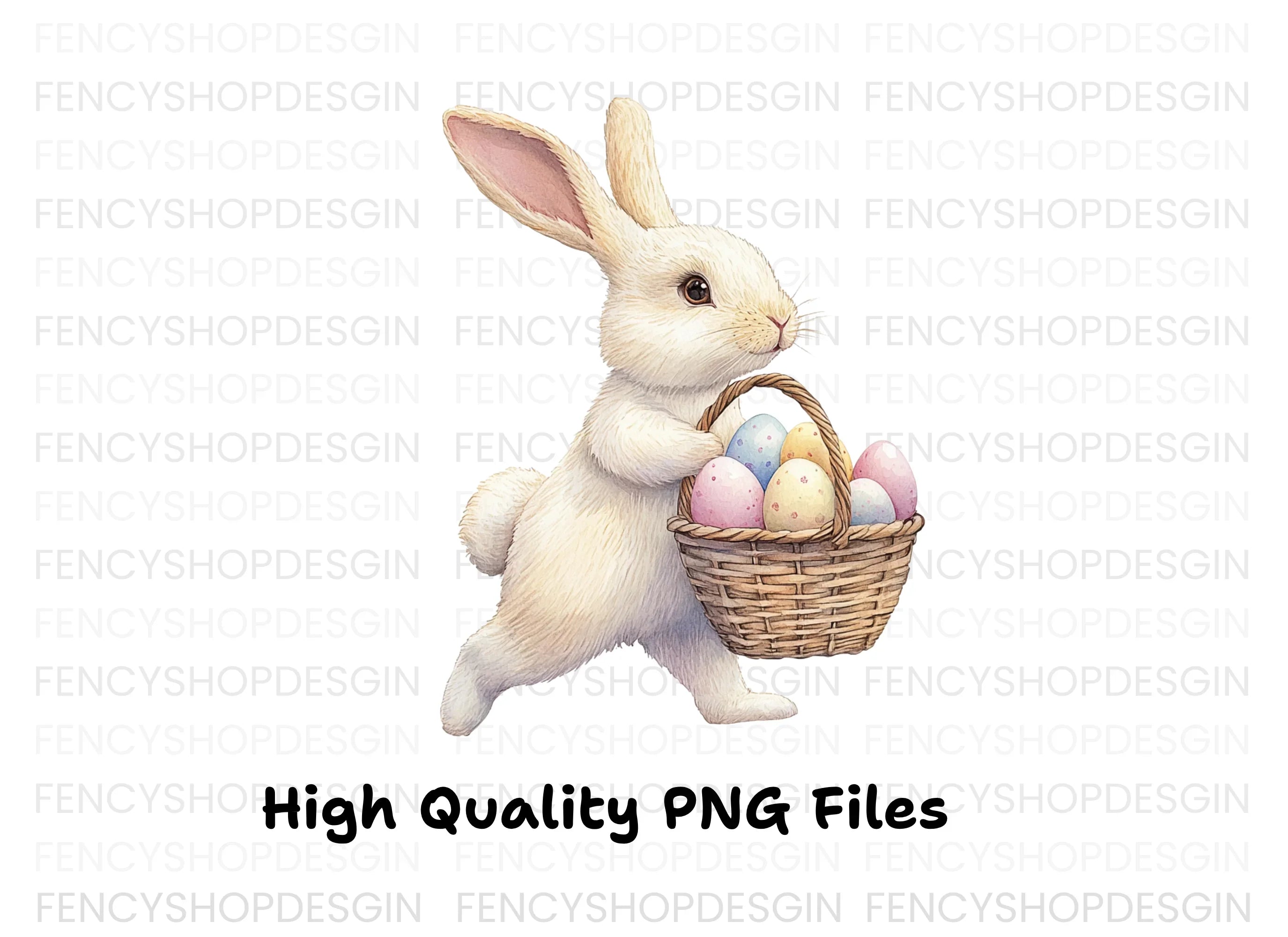 Cute White Easter Bunnies with Baskets Clipart Bundle