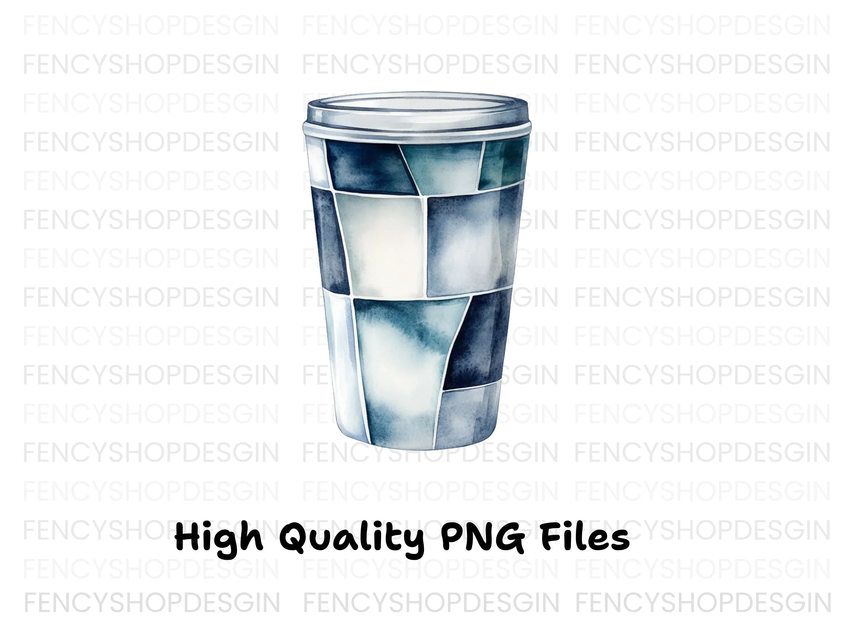 Blue Geometric Coffee Cup Clipart Bundle
