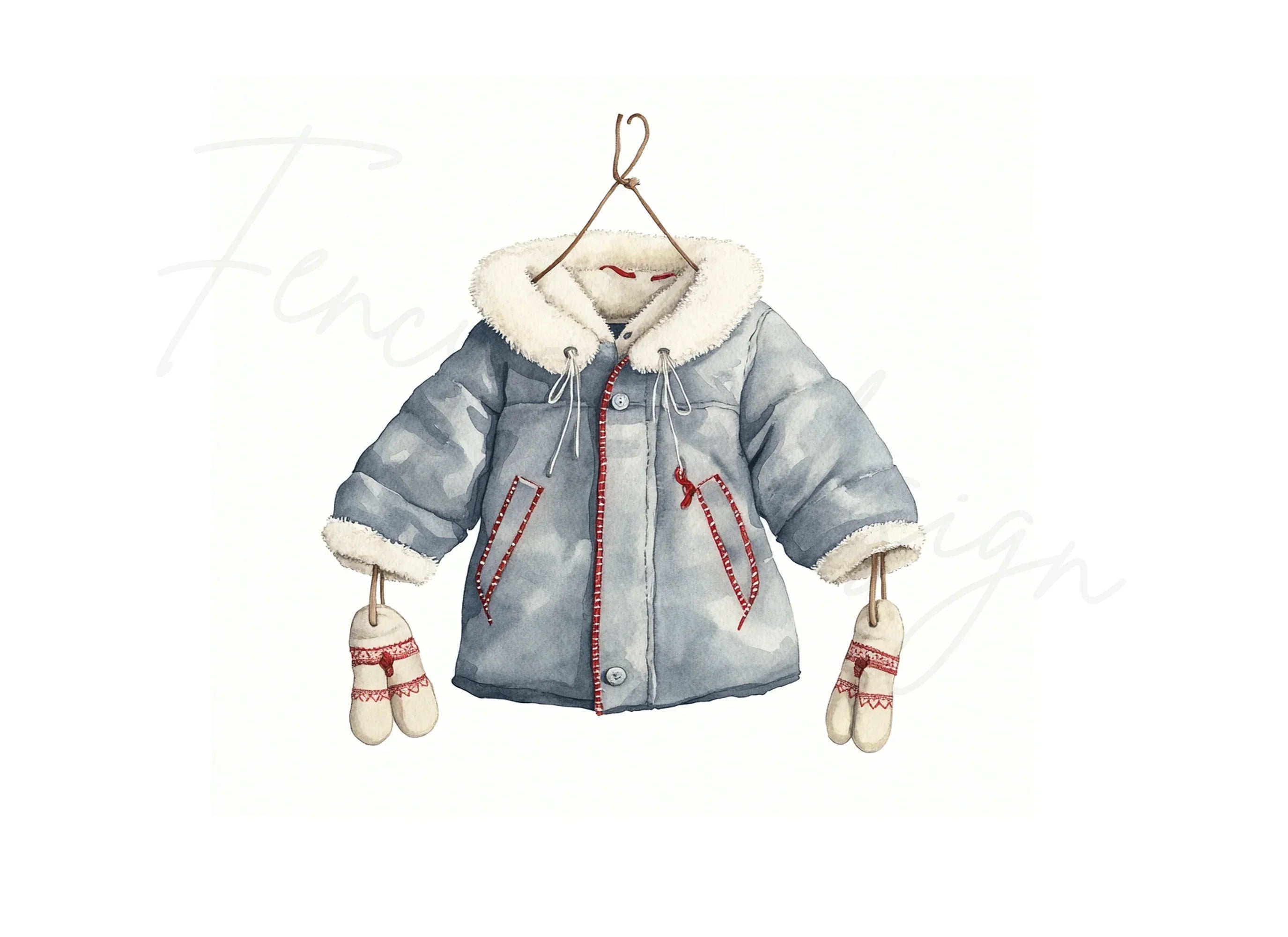 Children's Winter Coat and Mittens Clipart Bundle