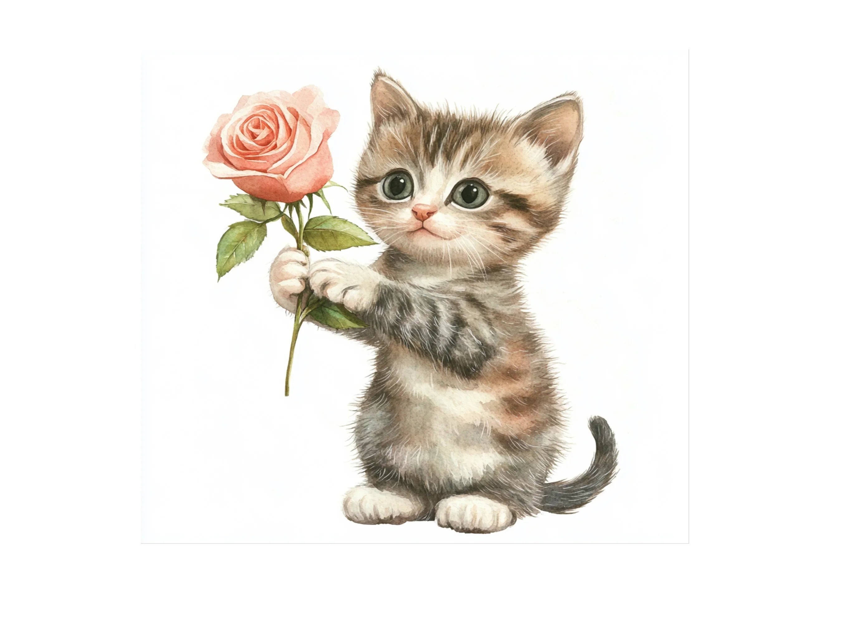 Cute Kittens with Pink Roses Clipart Bundle