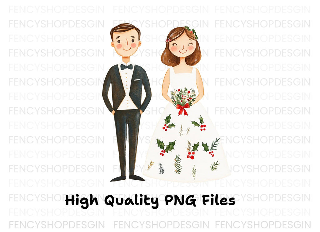 Winter Wedding Couple Clipart Bundle