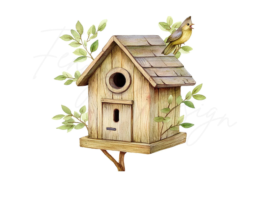 Birdhouse with Singing Bird Clipart Bundle