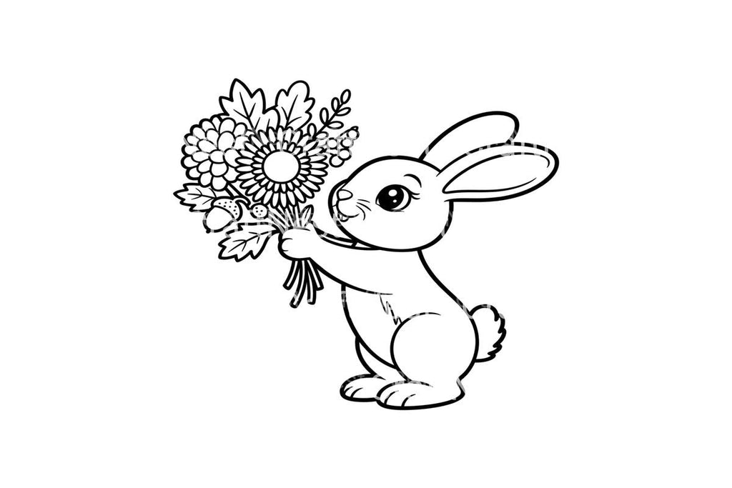 Cute Bunnies with Flowers Coloring Books