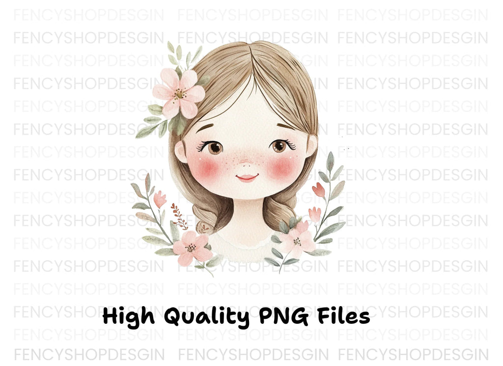 Cute Girls with Flowers Clipart Bundle