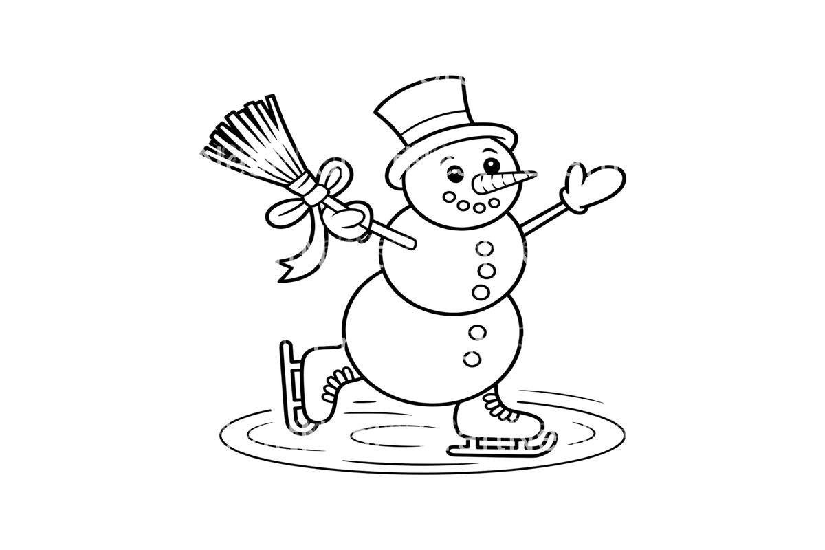 Broom Wielding Snowman Ice Skating Fun Coloring Books