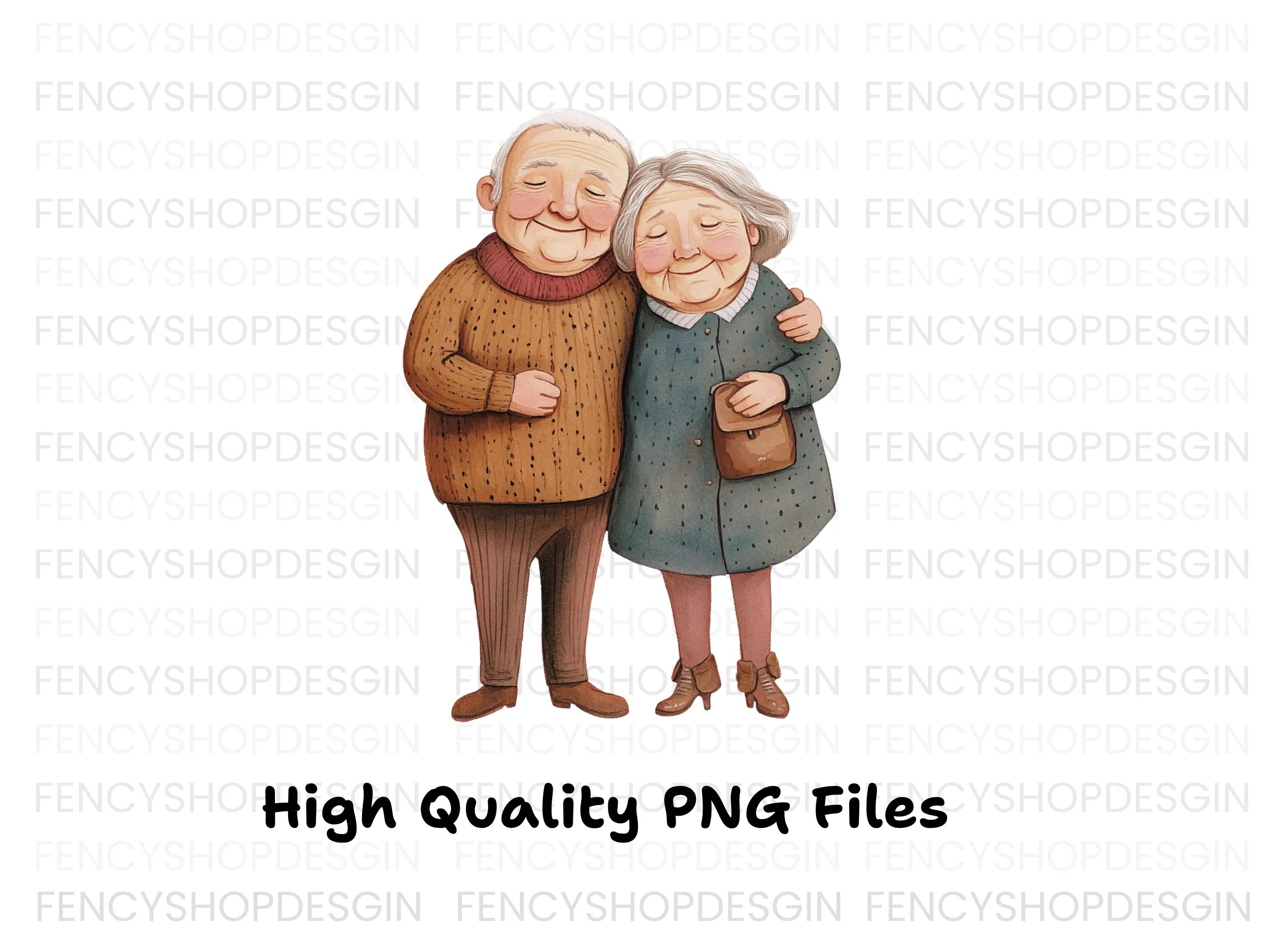 Happy Senior Couples Hugging Clipart Bundle