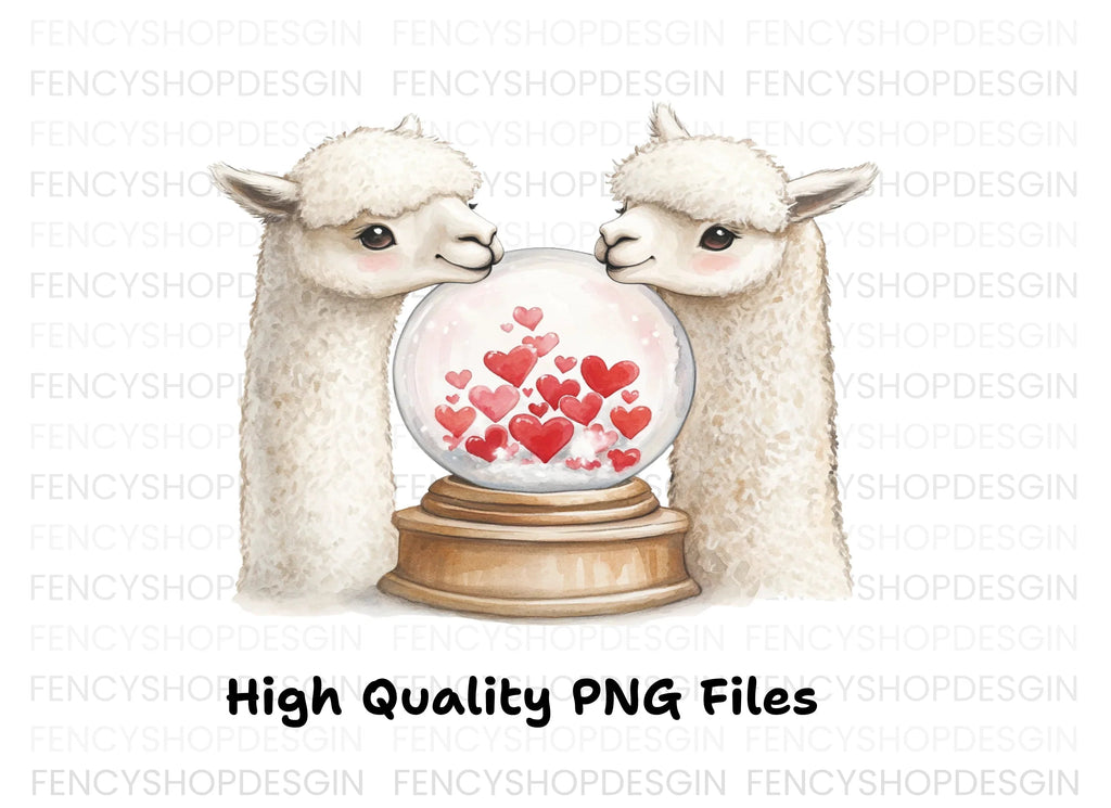 Cute Alpaca Couple Love Snow Globe Clipart Bundle