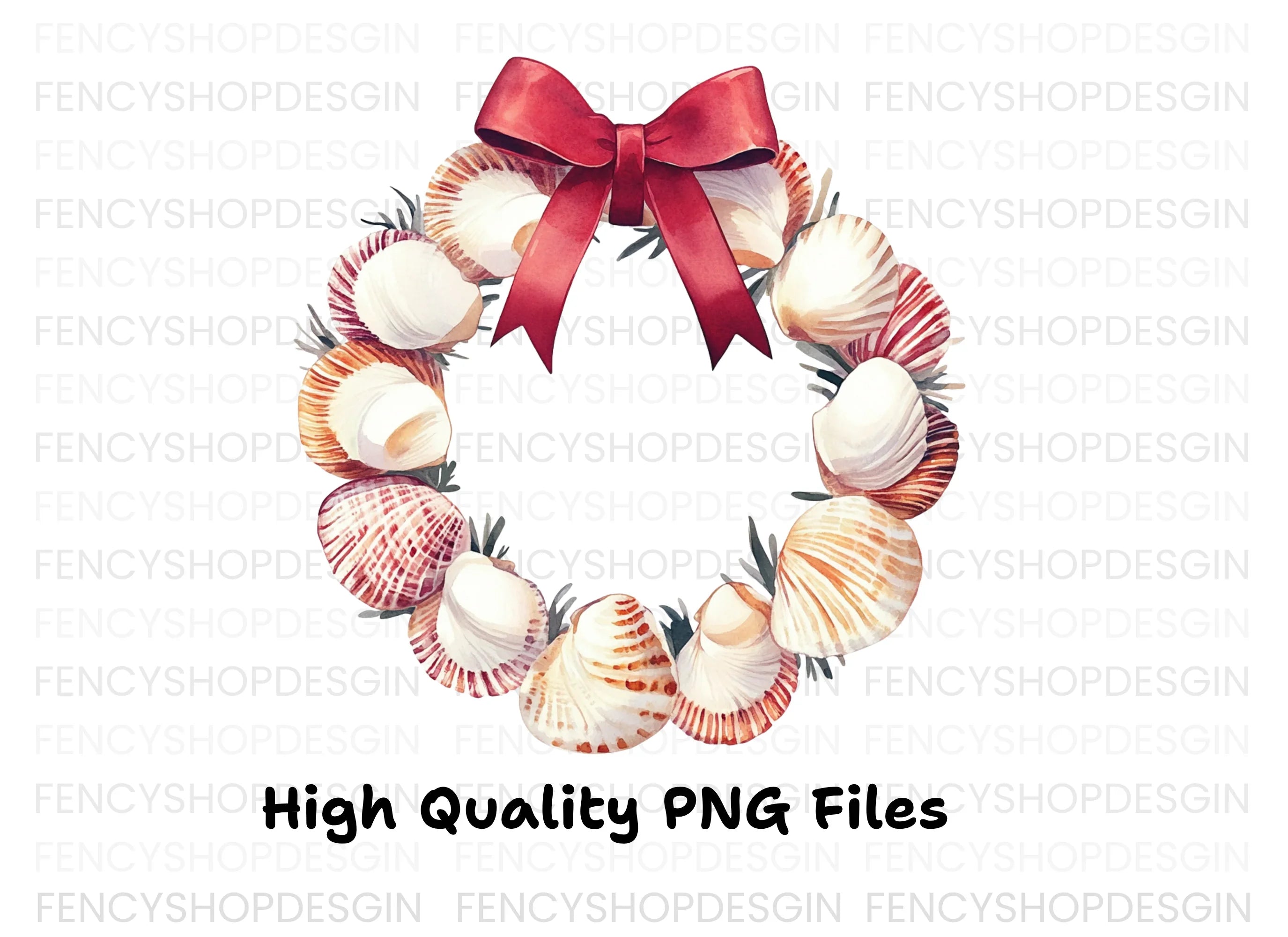 Seashell Christmas Wreath Clipart Bundle