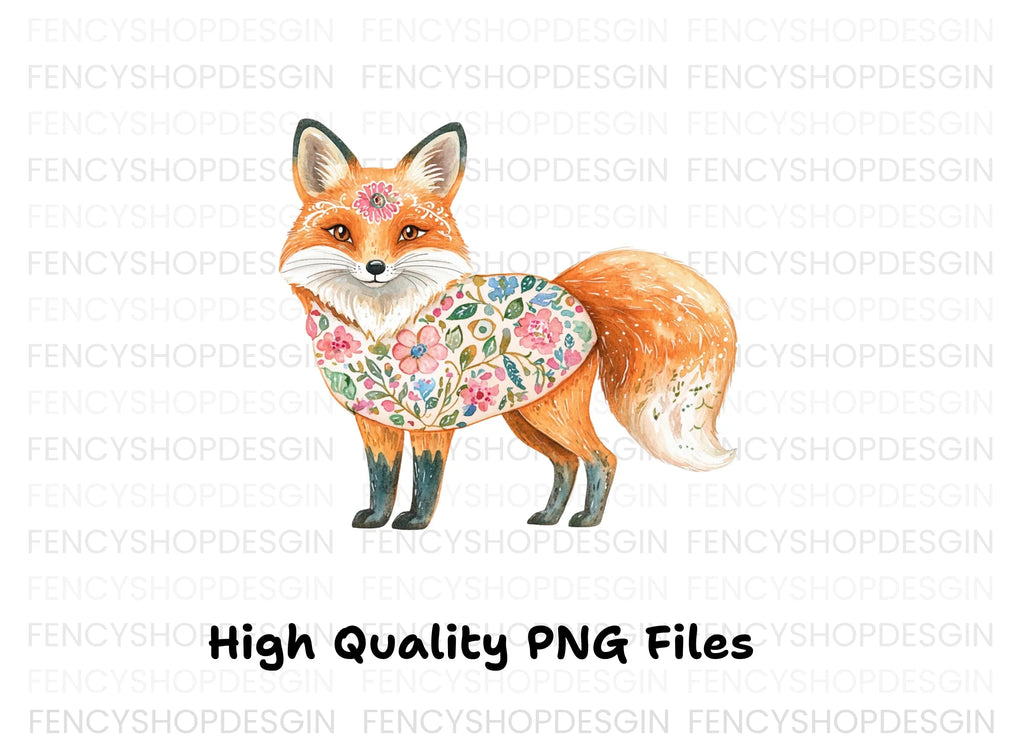 Floral Foxes Clipart Bundle