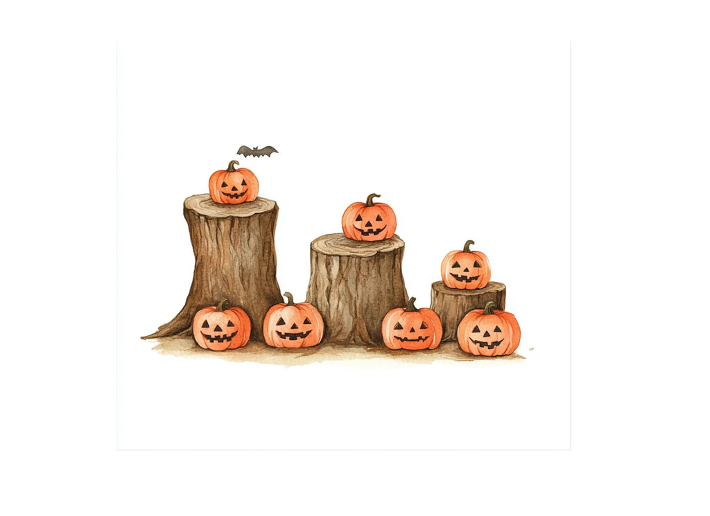 Halloween Pumpkins on Tree Stumps Clipart Bundle