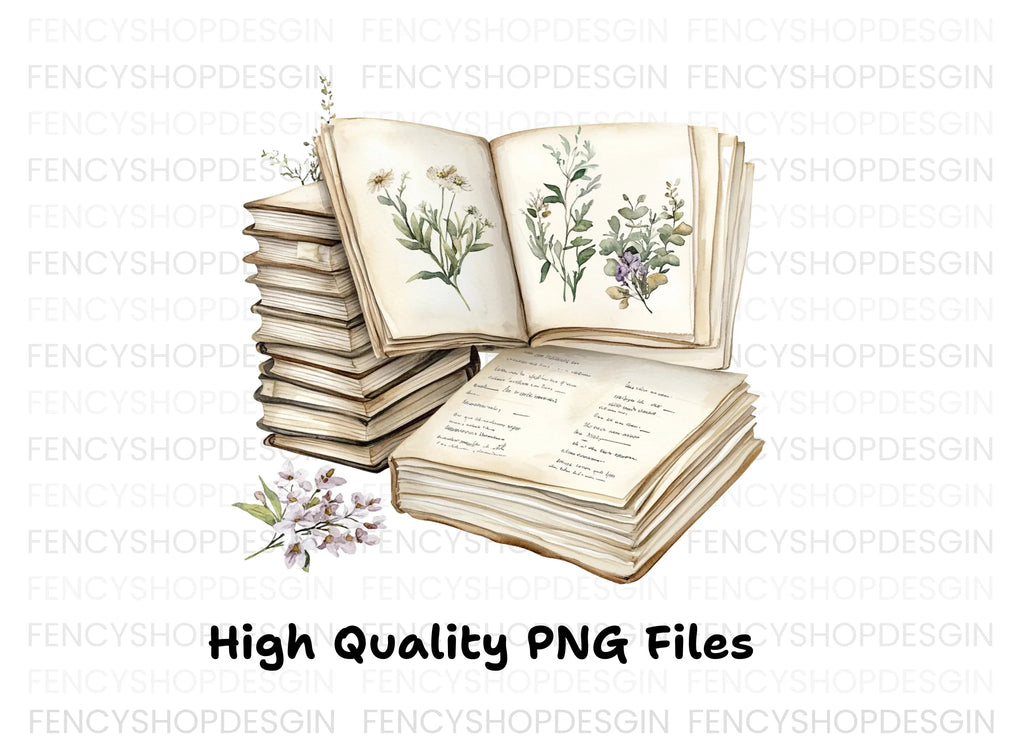 Botanical Books & Flowers Clipart Bundle