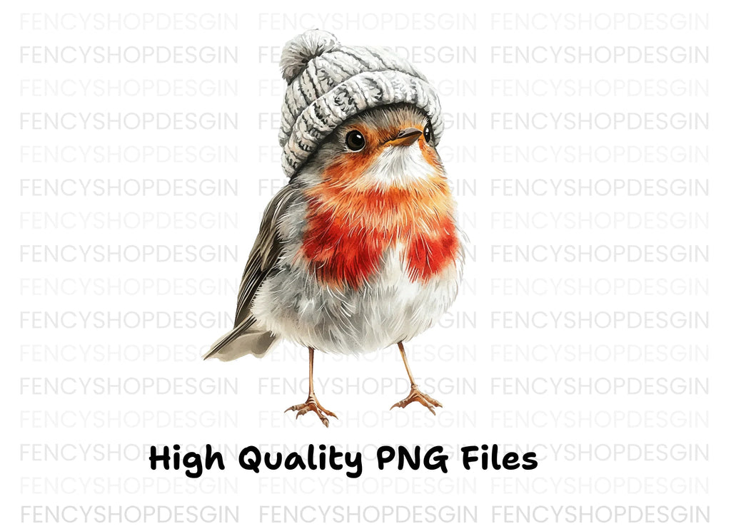 Cute Robin Bird in Winter Hat Clipart Bundle