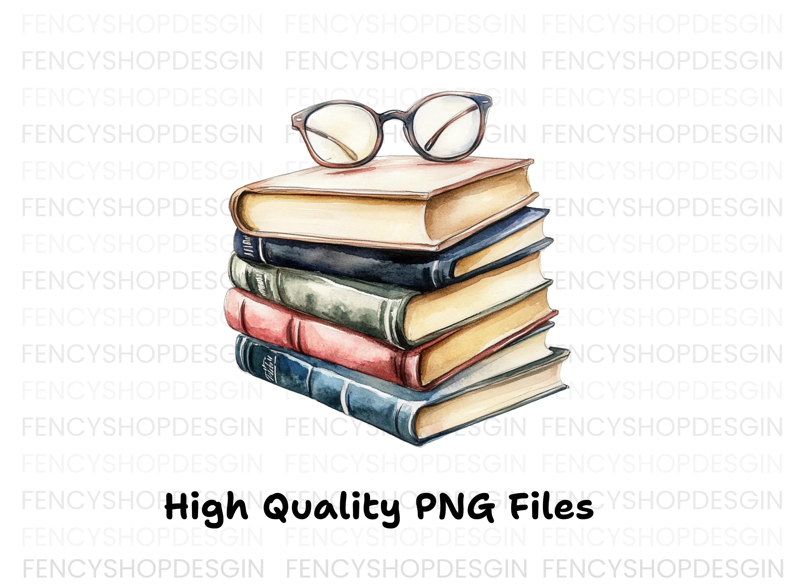 Stack of Books with Glasses Clipart Bundle