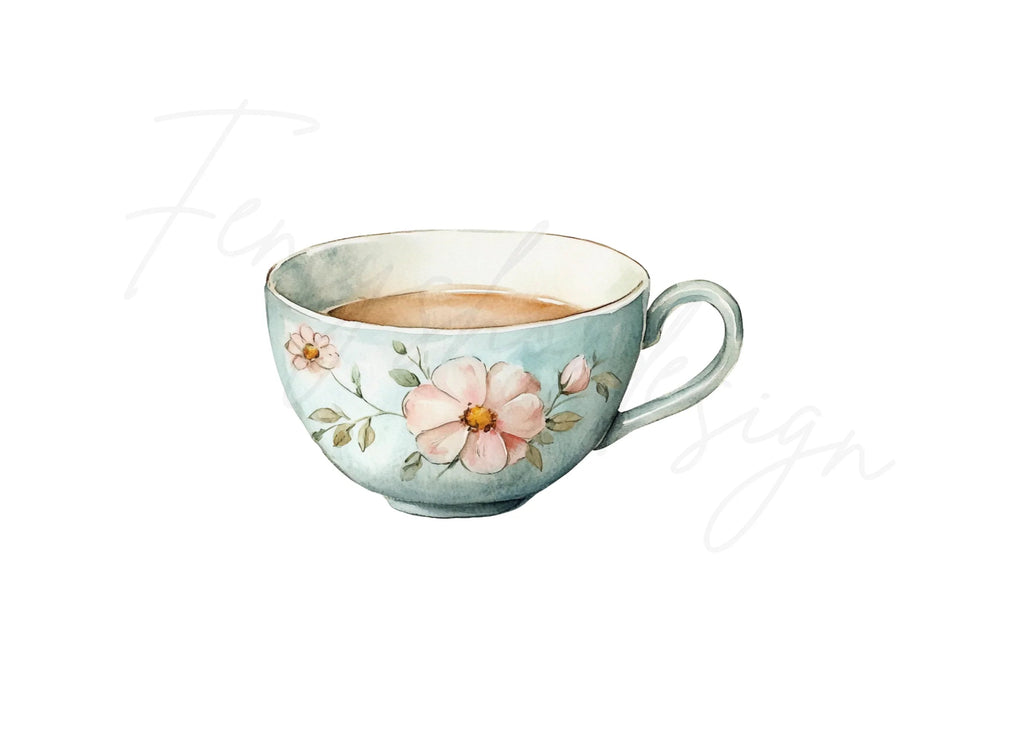 Elegant Floral Tea Cups Clipart Bundle