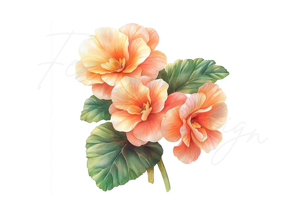 Elegant Peach Begonia Flower Clipart Bundle