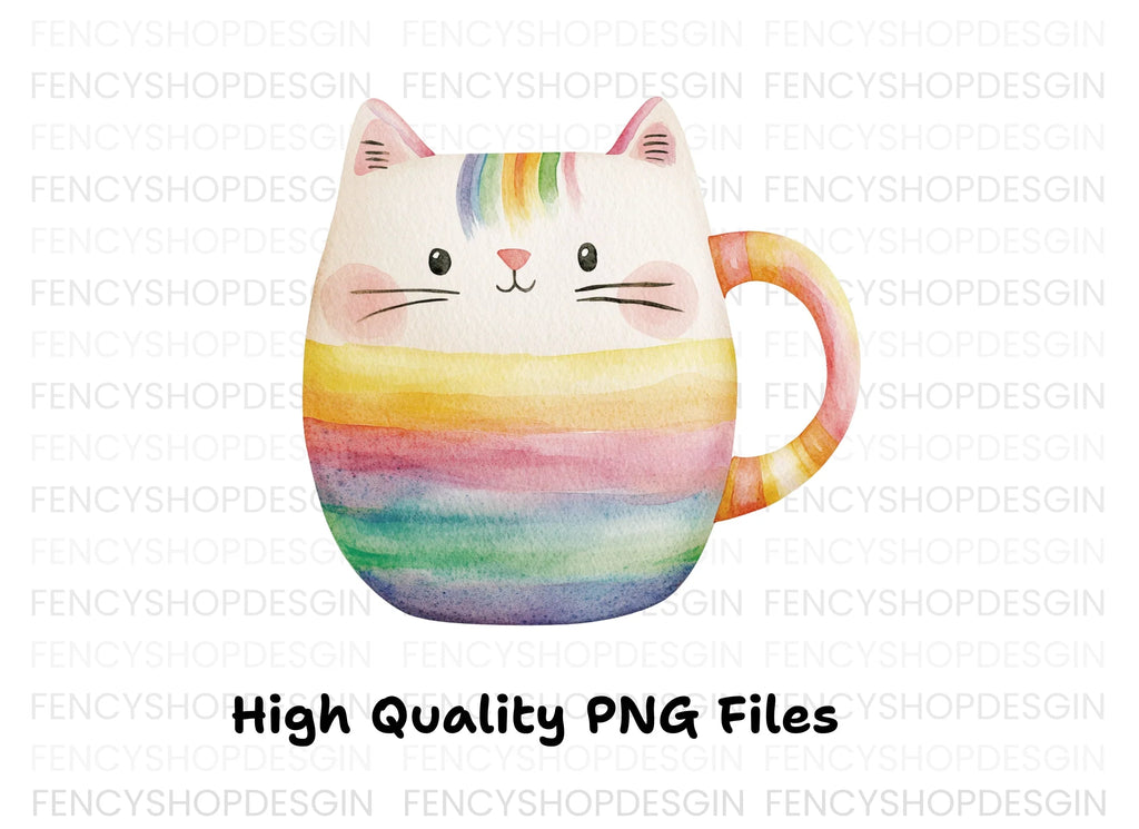 Cute Rainbow Cat Clipart Bundle
