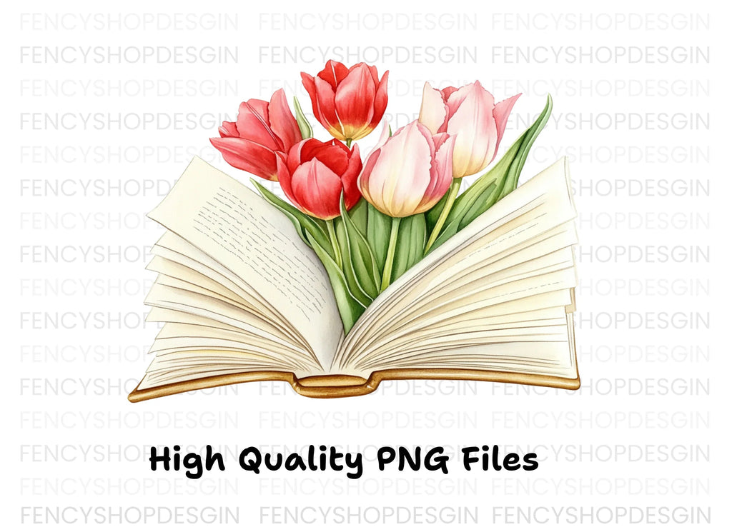 Tulip Bouquet in Open Book Clipart Bundle
