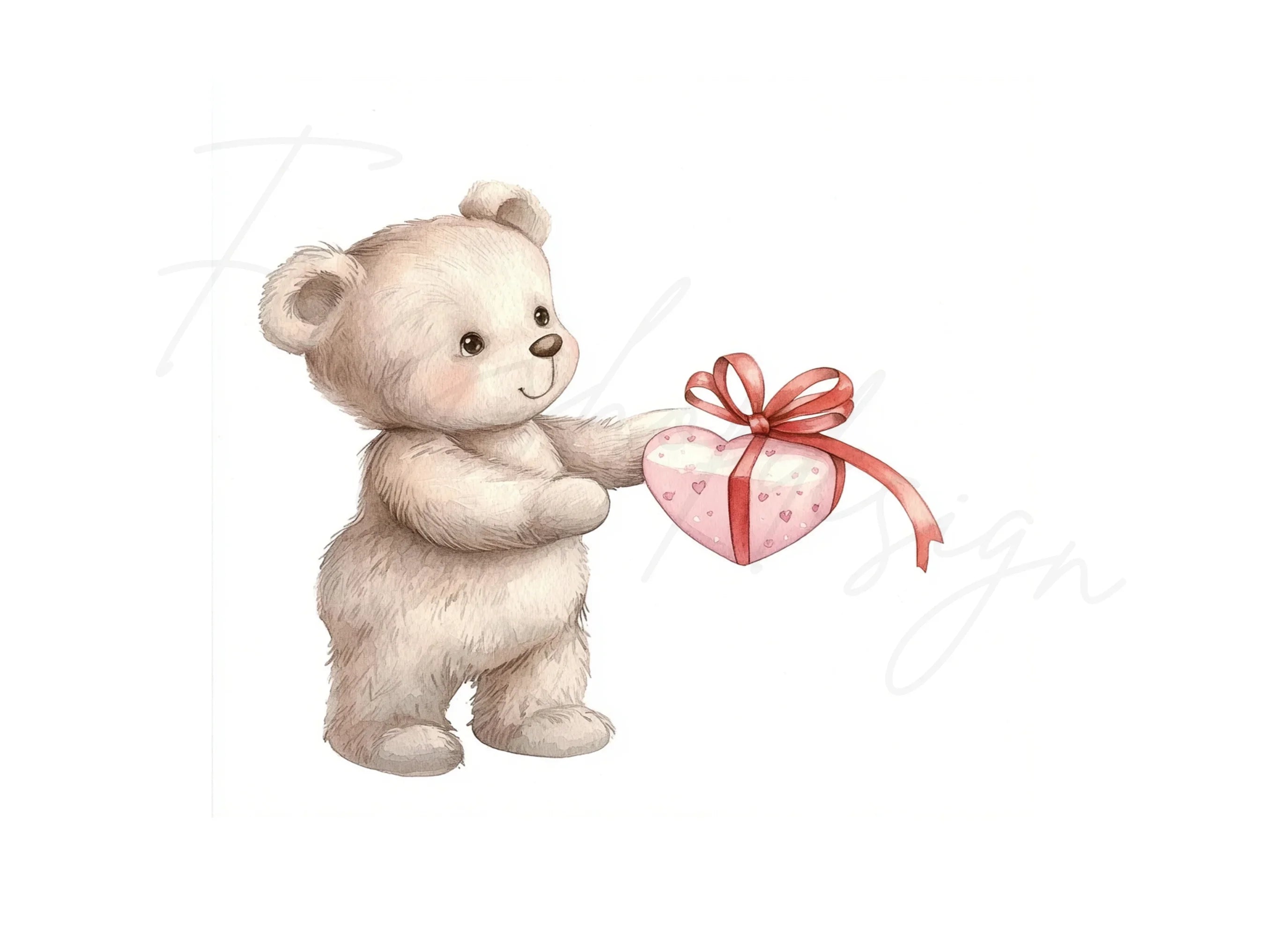 Sweet Teddy Bear Holding Heart Clipart Bundle