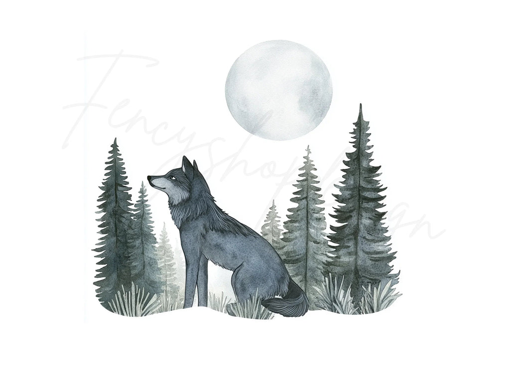 Majestic Wolf and Moon Forest Clipart Bundle
