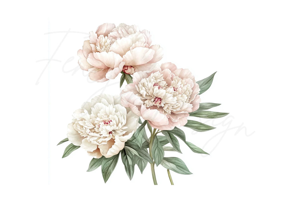 Elegant White Peony Flower Clipart Bundle