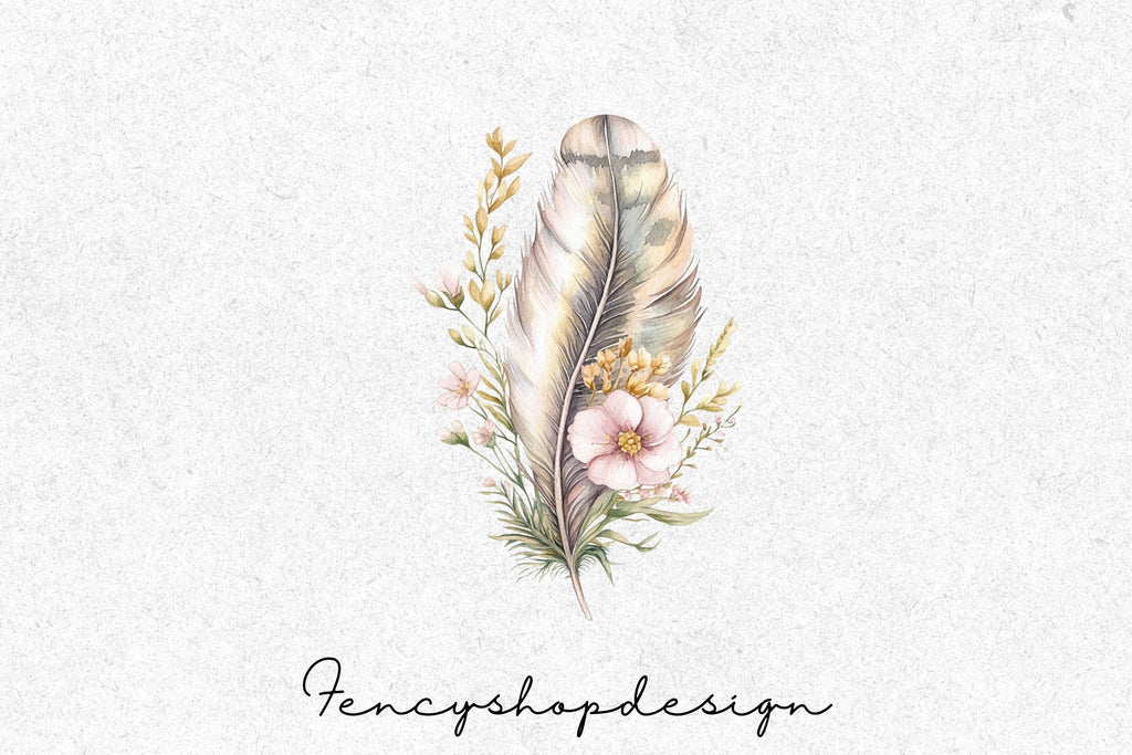 Feather and Flowers Clipart Bundle