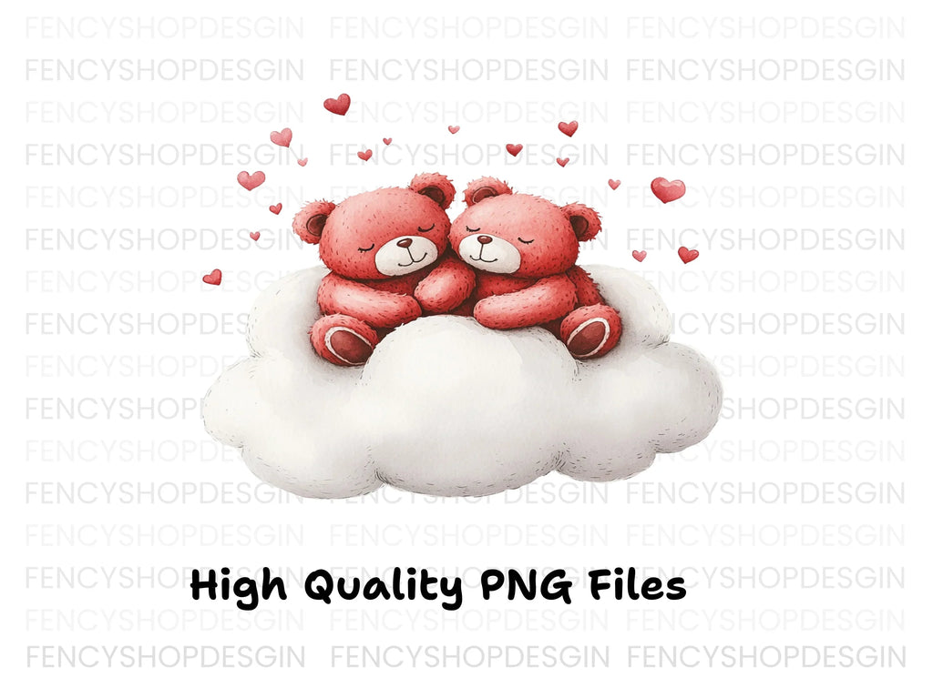 Valentine Teddy Bears on Clouds Clipart Bundle