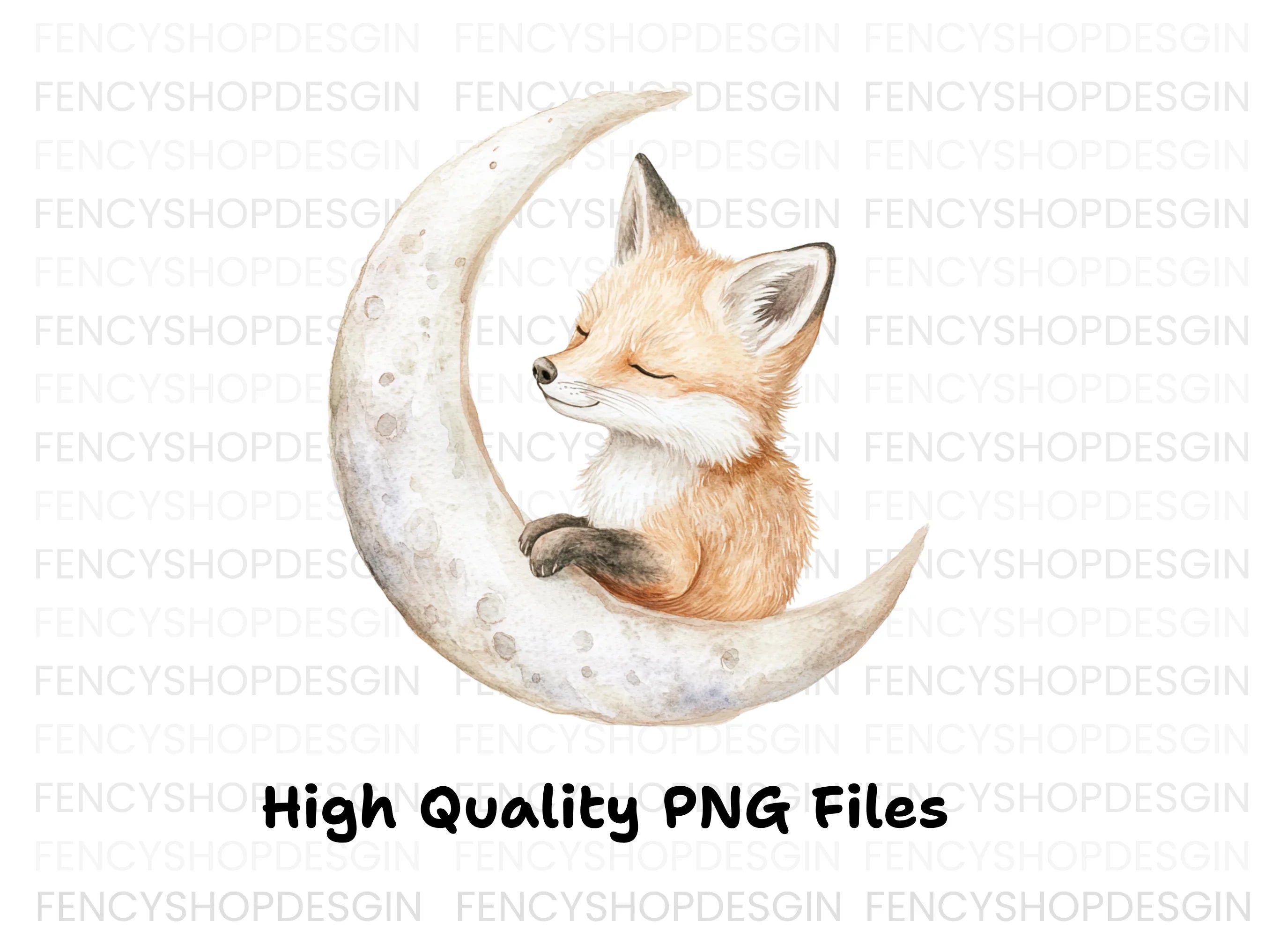 Cute Sleeping Fox on Moon Clipart Bundle