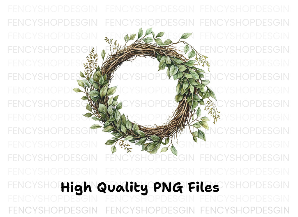 Rustic Greenery Wreath Clipart Bundle