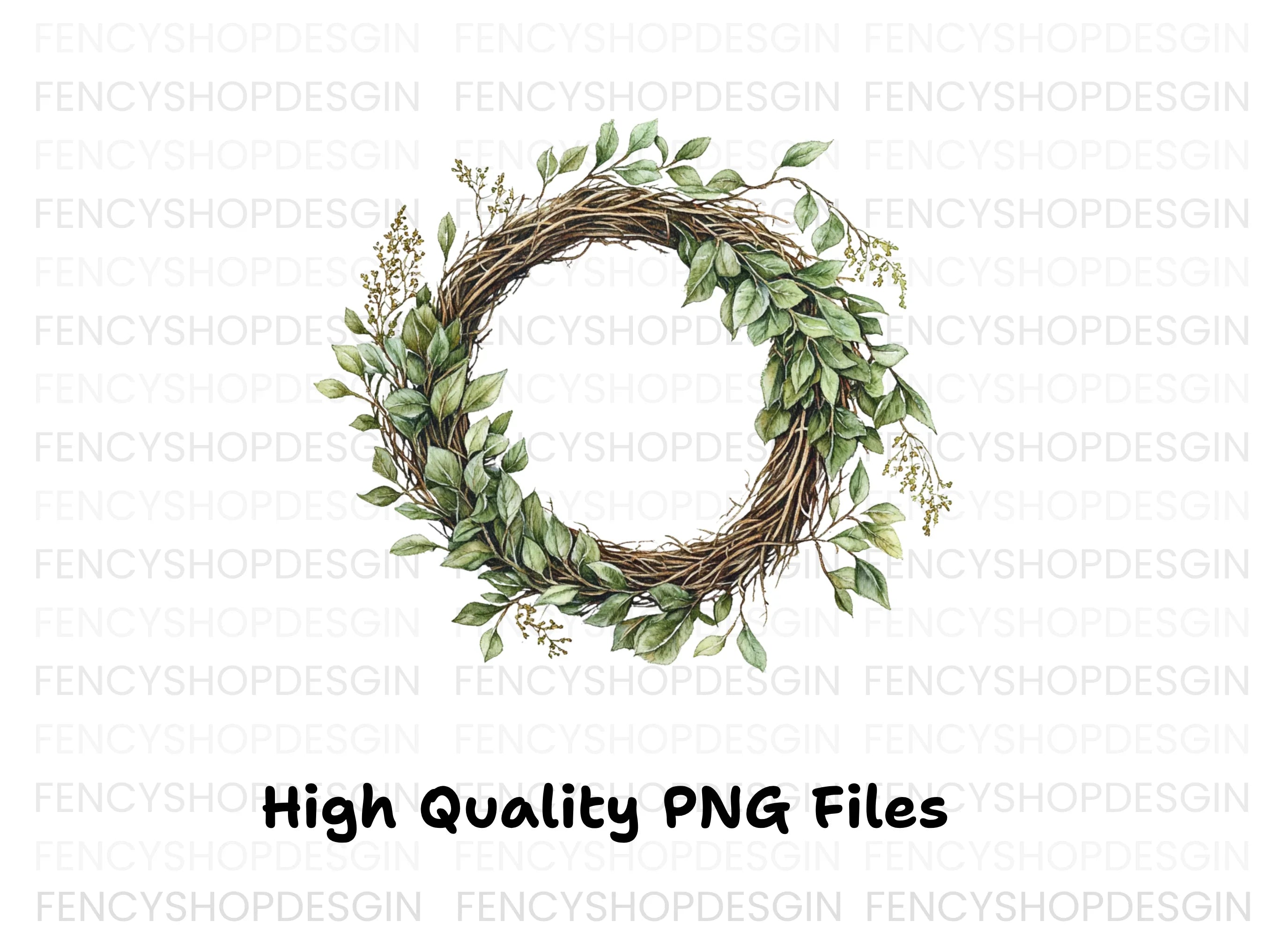 Rustic Greenery Wreath Clipart Bundle